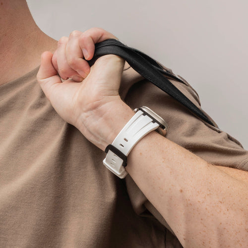 Silicone Strap 'Luxe Liquid', white/black, lifestyle photo