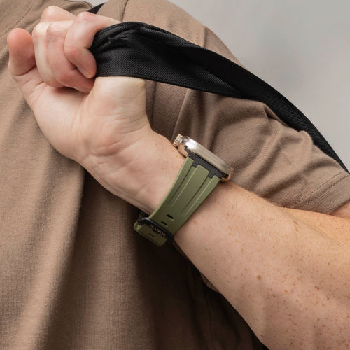 Silicone Strap 'Luxe Liquid', green with black, lifestyle photo