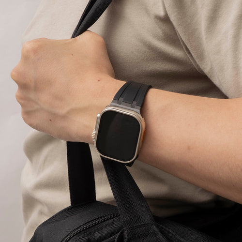 Silicone Strap 'Luxe Liquid', black with black, lifestyle photo