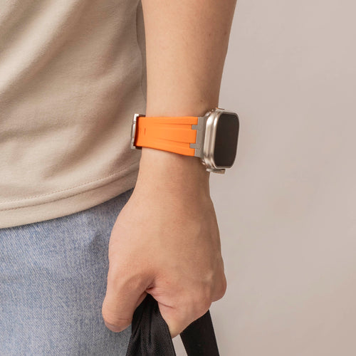 Luxury Liquid Silicone Strap, orange/titanium, lifestyle photo
