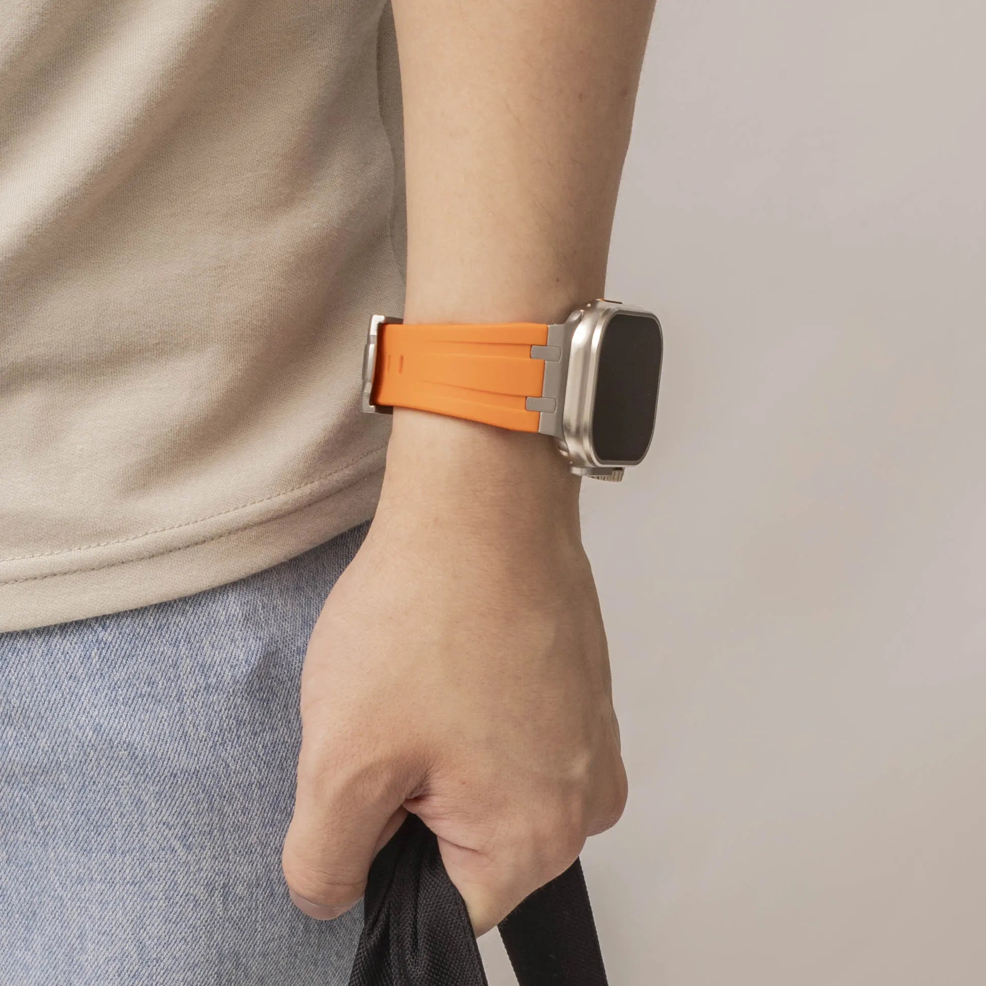 Bracelet silicone de luxe liquide Apple Watch (orange avec argent)