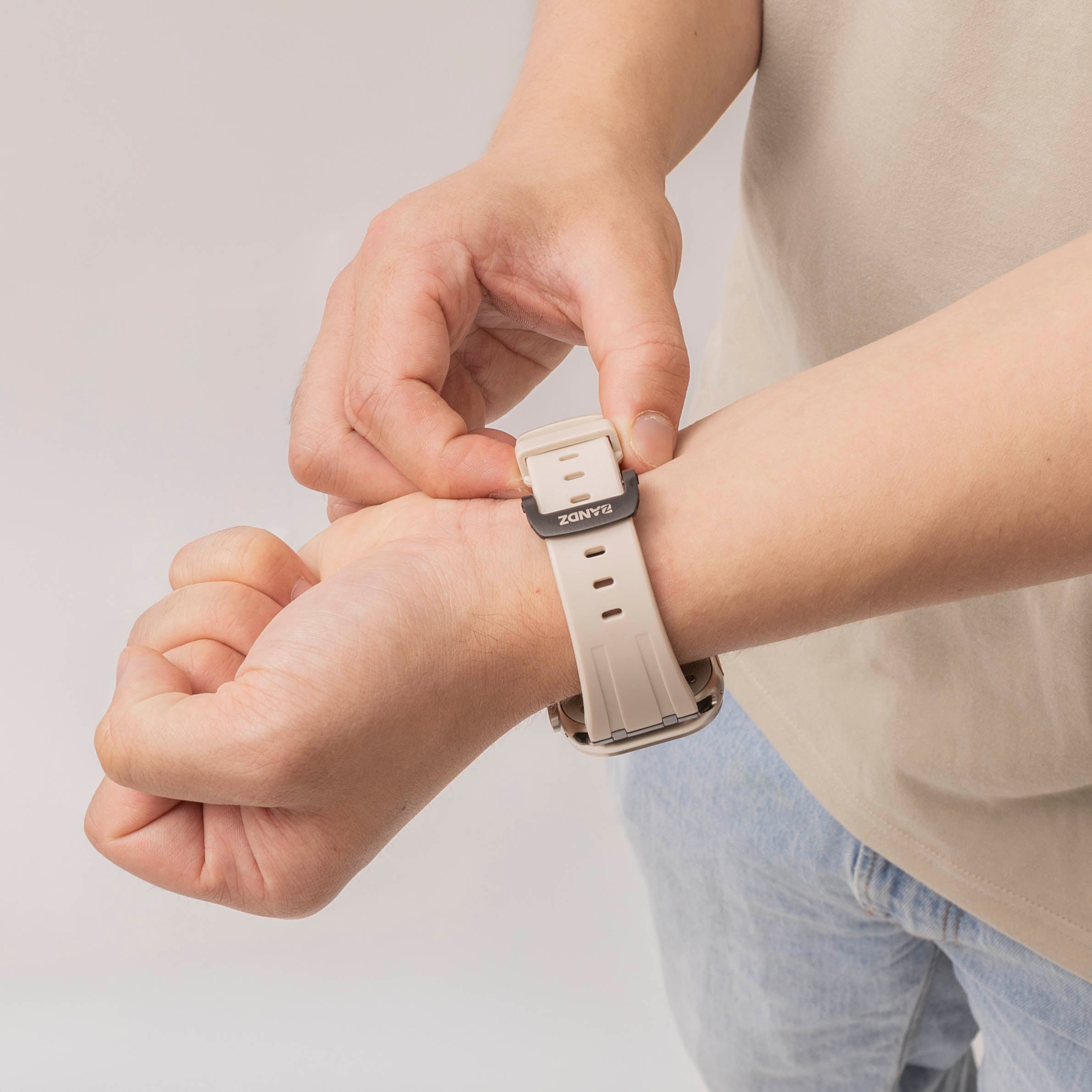 Bandz Apple Watch Ultra Silicone Strap 'Luxe Liquid' (Beige with Black)