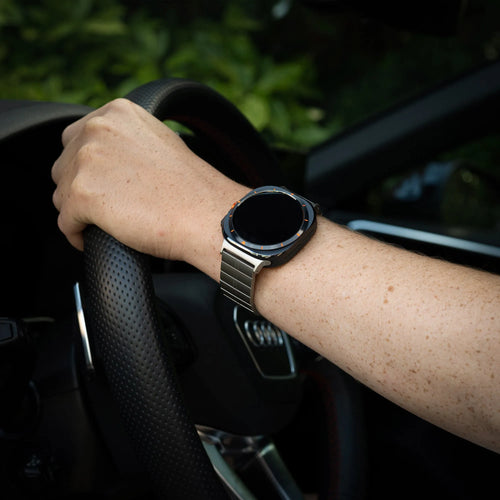 Premium Metal Strap, titanium, lifestyle photo