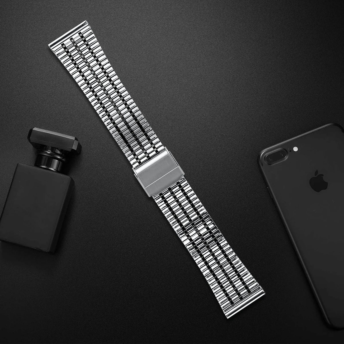 Fine Steel Strap, silver/black, lifestyle photo
