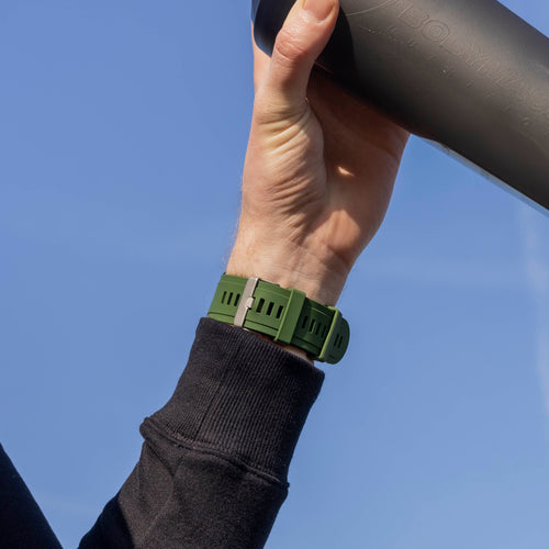 Glossy Silicone Strap, army green, lifestyle photo