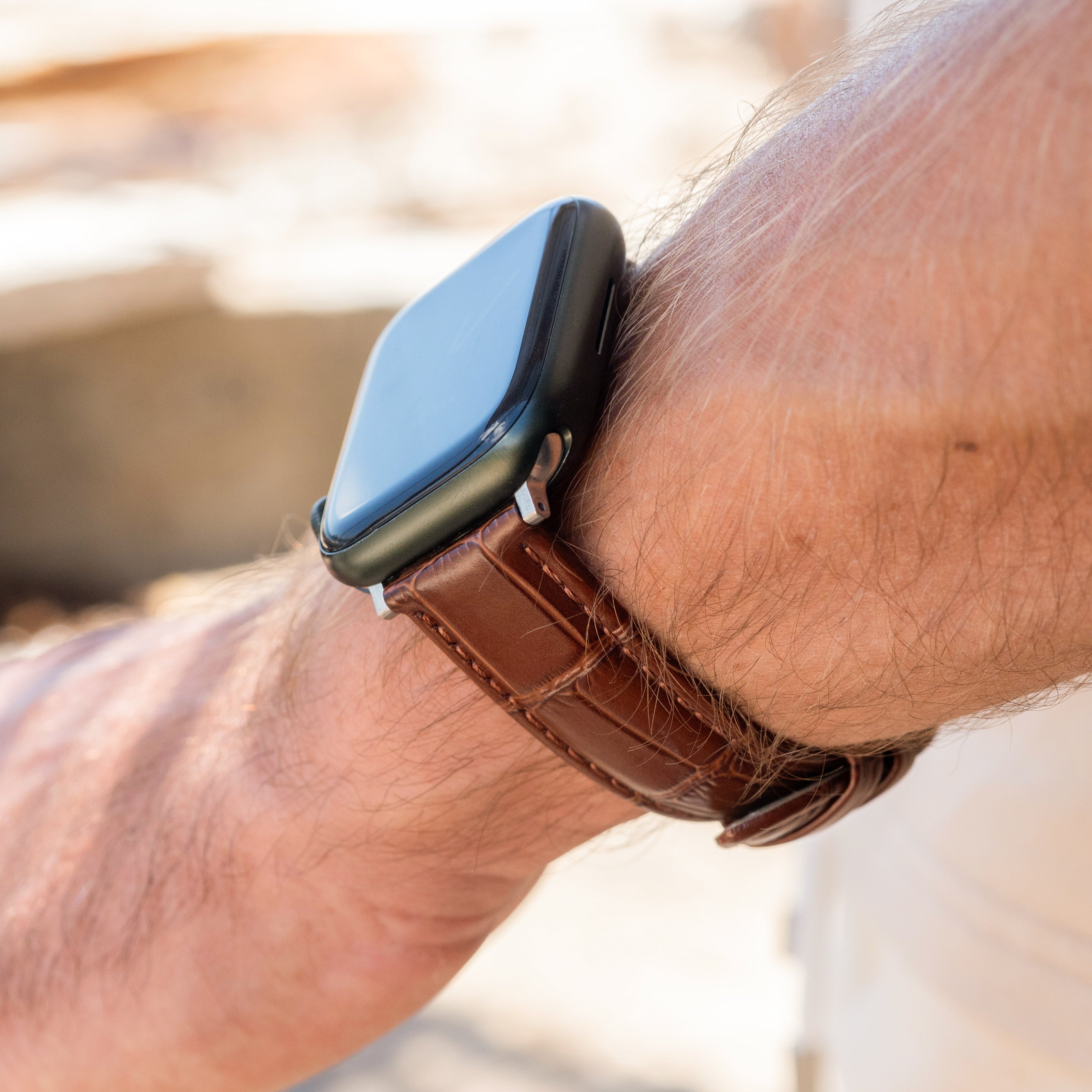 Bracelet cuir motif crocodile Apple Watch 38/40/41/42mm (brun)