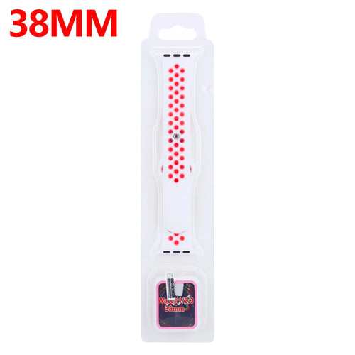 Silicone Sport Strap + TPU Case, white/pink, infographic (USP banner)