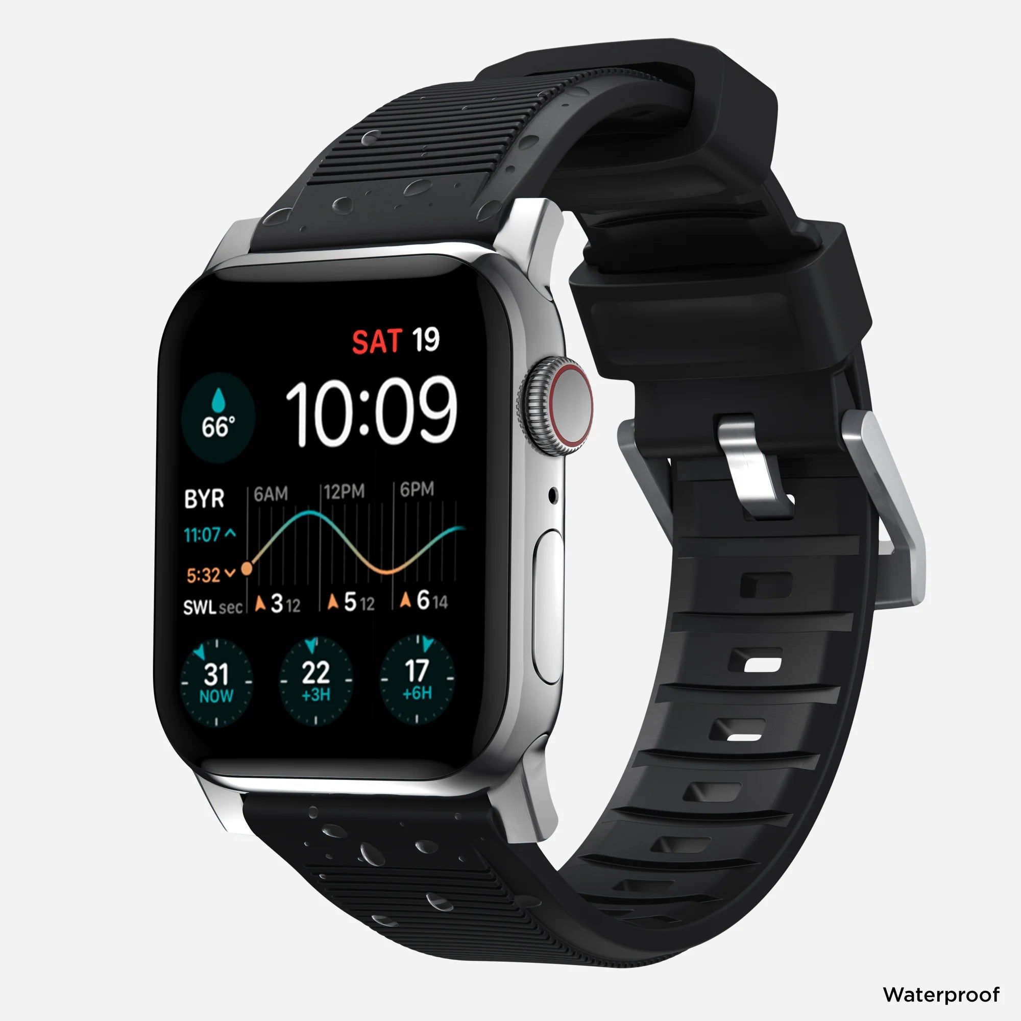 Nomad Bracelet de silicone résistant Apple Watch (noir/argenté)