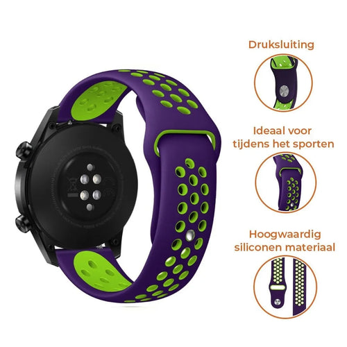 Silicone Sport Strap, purple/green, infographic (USP banner)