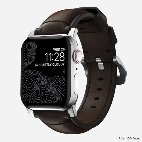 Nomad Bracelet cuir tradicional Apple Watch (marron/argenté)