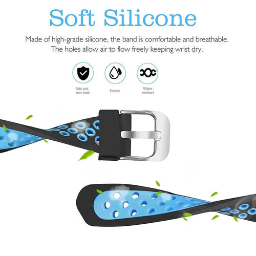 Silicone Sport Strap, black/blue, infographic (USP banner)