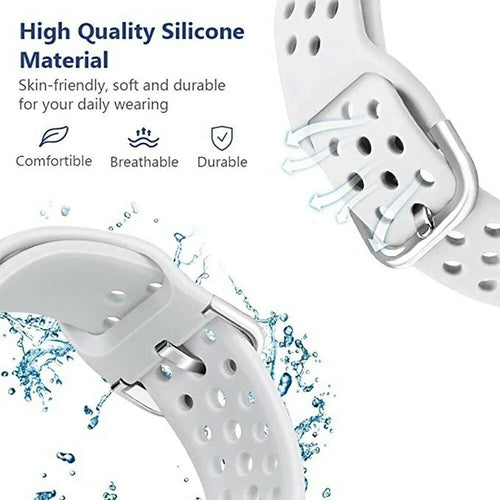 Breathable Silicone Strap, white, infographic (USP banner)