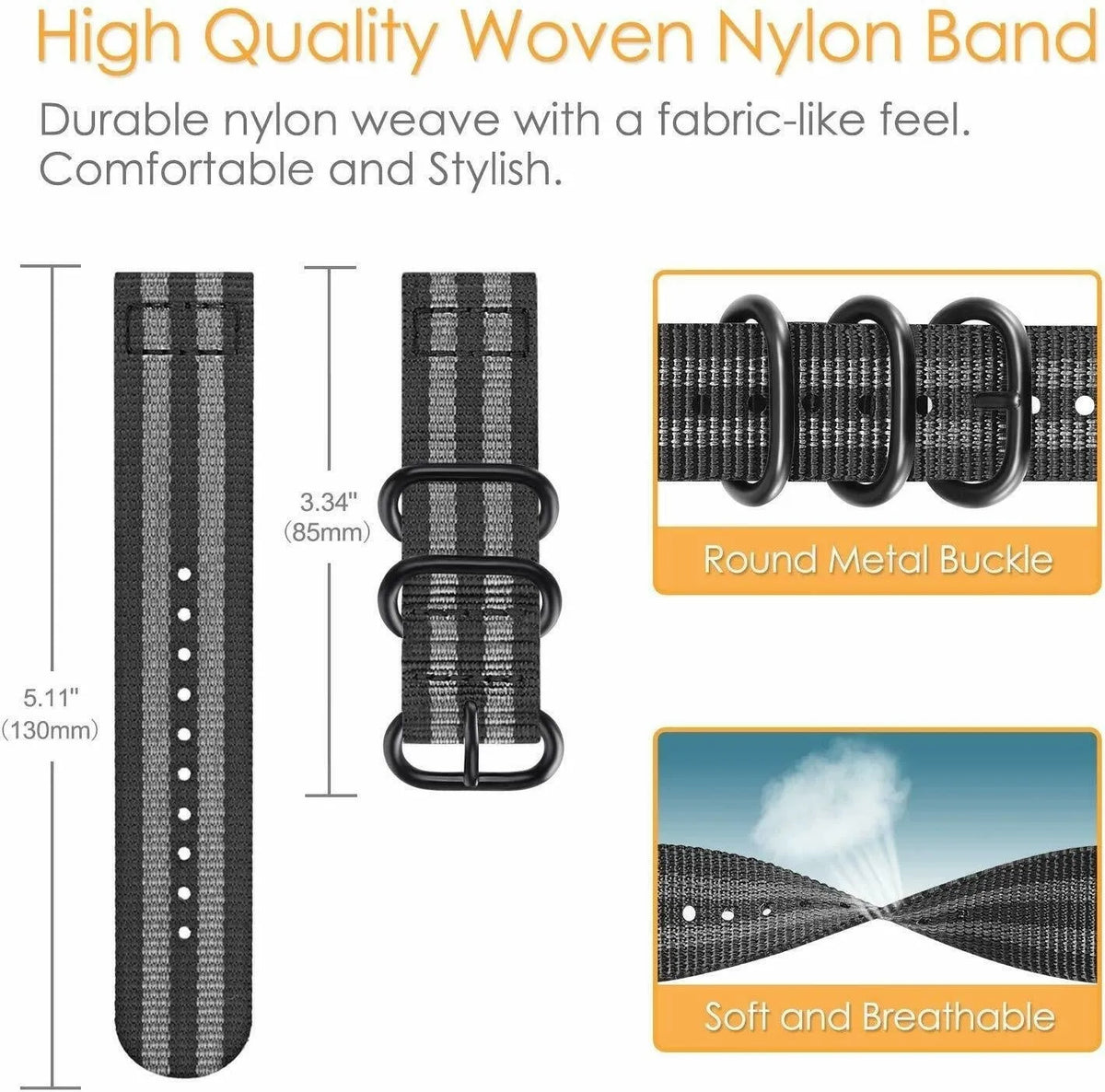 Nylon Buckle Strap, black/grey, infographic (USP banner)