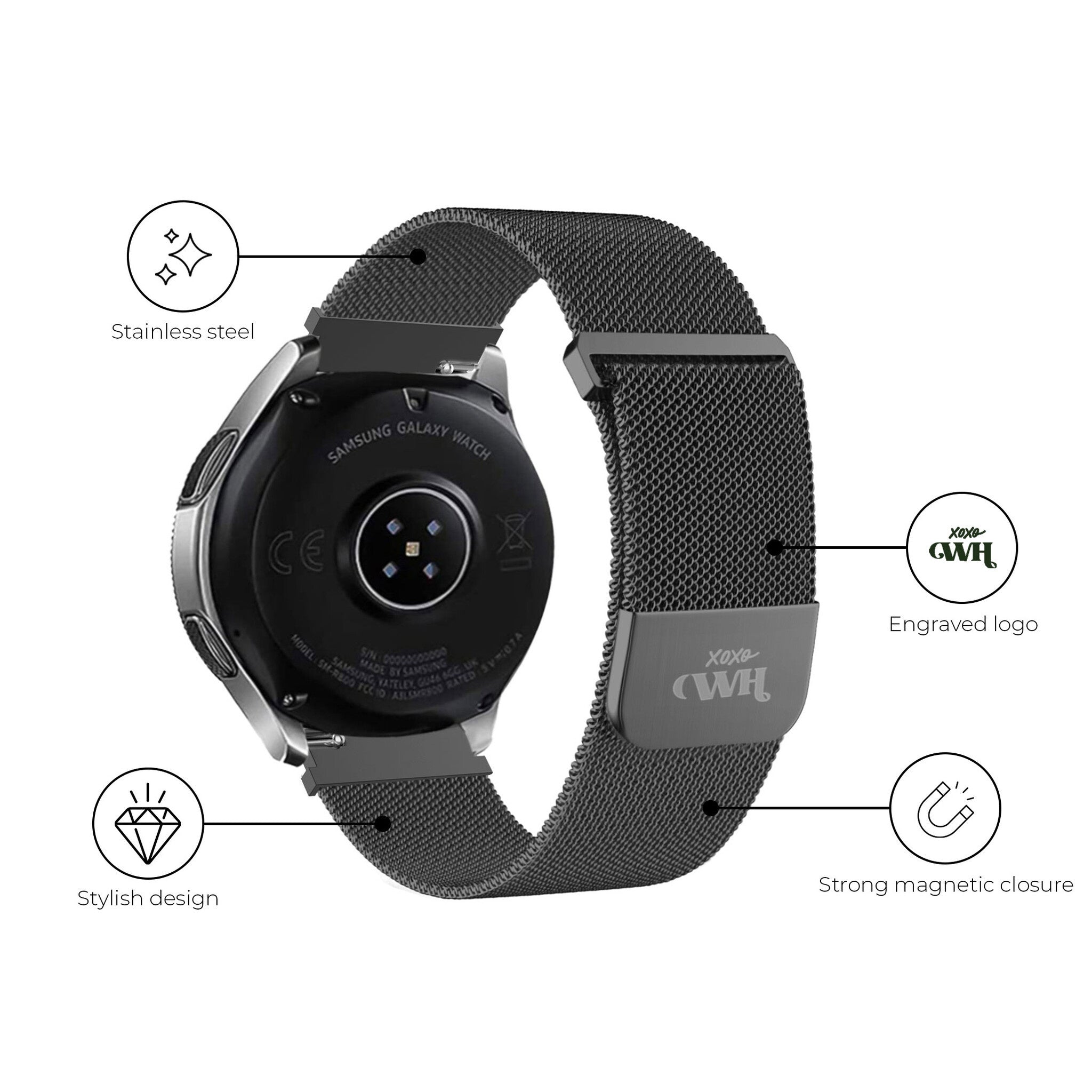 xoxo Wildhearts Huawei Watch GT 3 46mm Milanese Strap (Black)