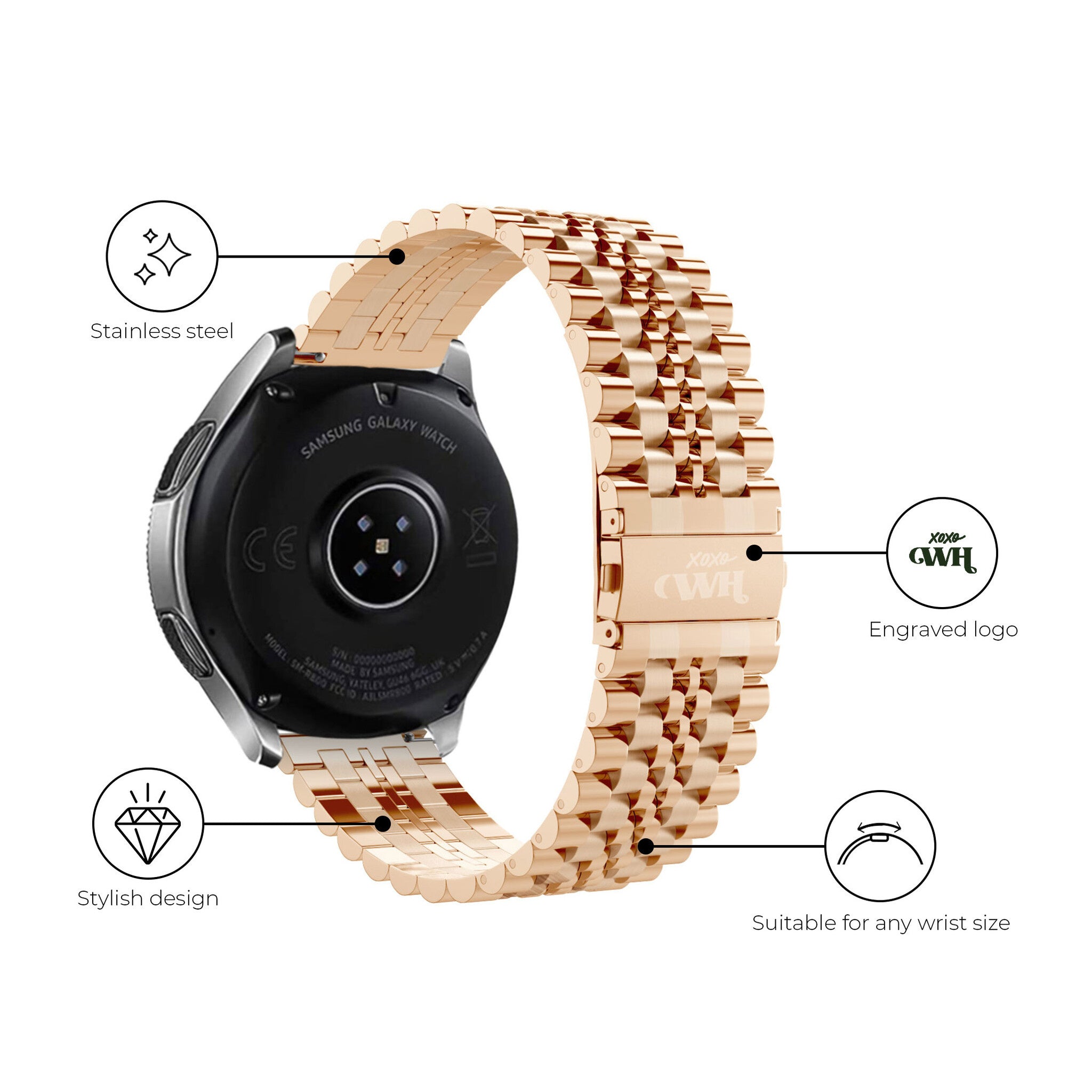 Bracelet acier xoxo Wildhearts Huawei Watch GT 2 Pro (rose/doré)