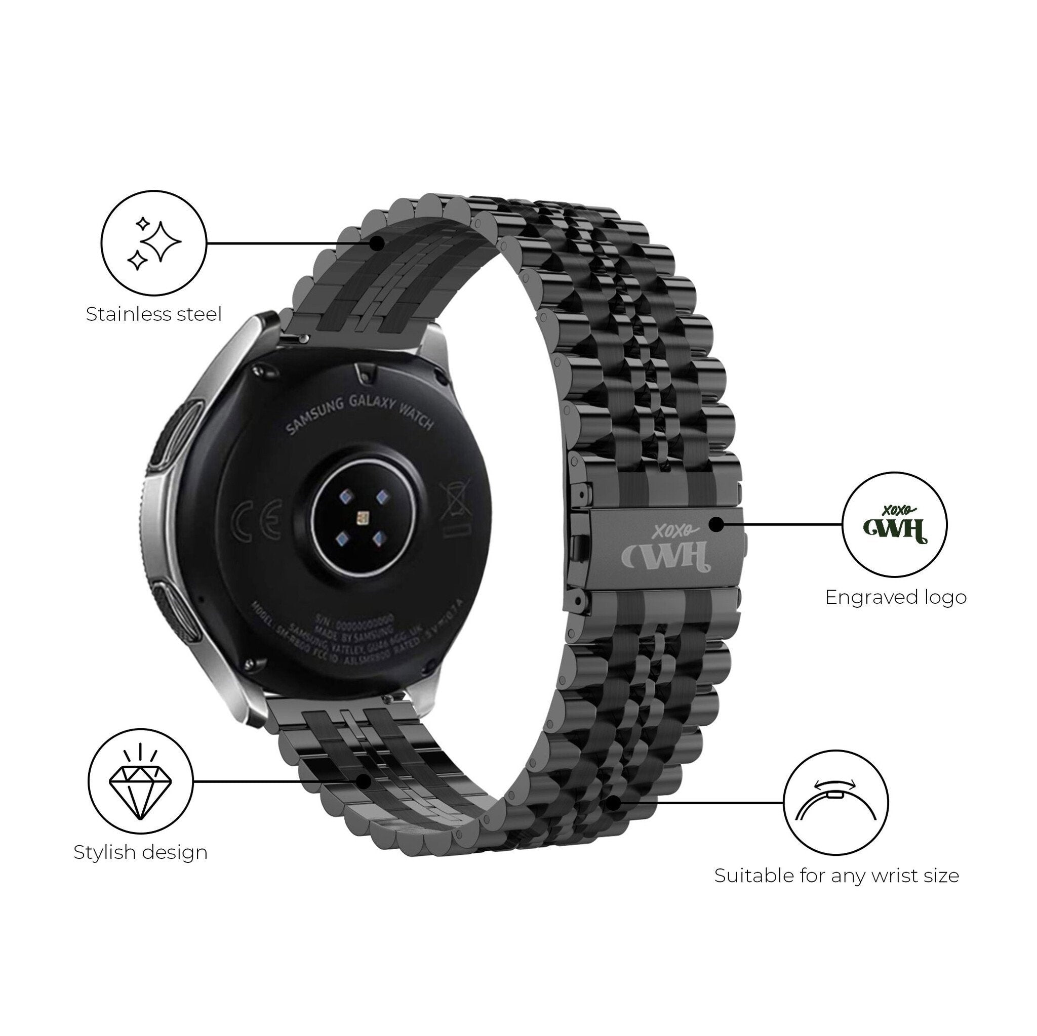 Bracelet acier xoxo Wildhearts Samsung Gear S3 (noir)