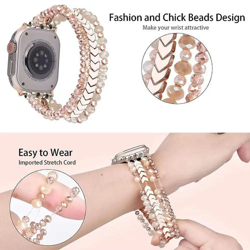 Bracelet perlée Apple Watch (or rose)