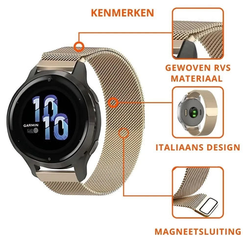 Milanese Strap, champagne, infographic (USP banner)