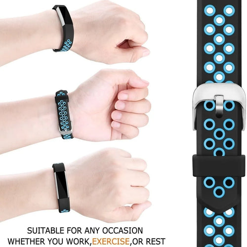 Silicone Sport Strap, black/blue, infographic (USP banner)