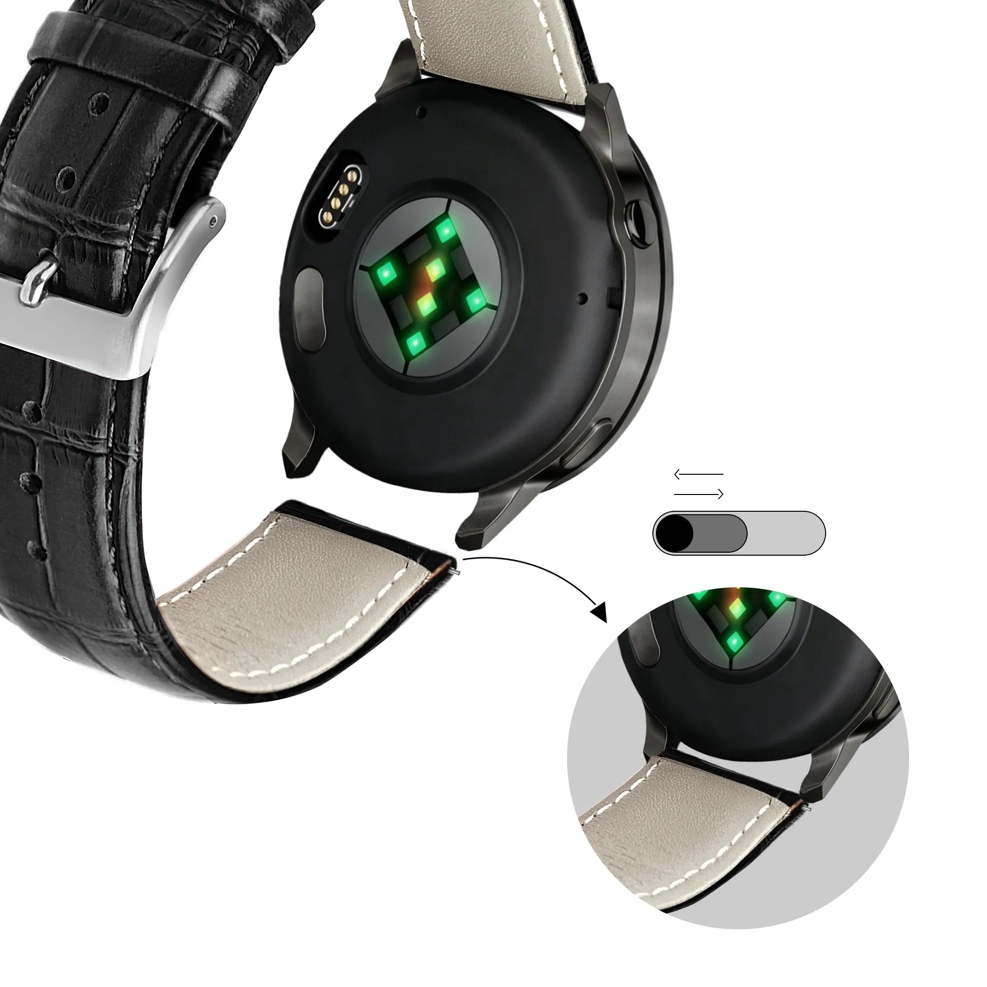 Bandz Bracelet cuir style crocodile Garmin Venu 2 (noir)