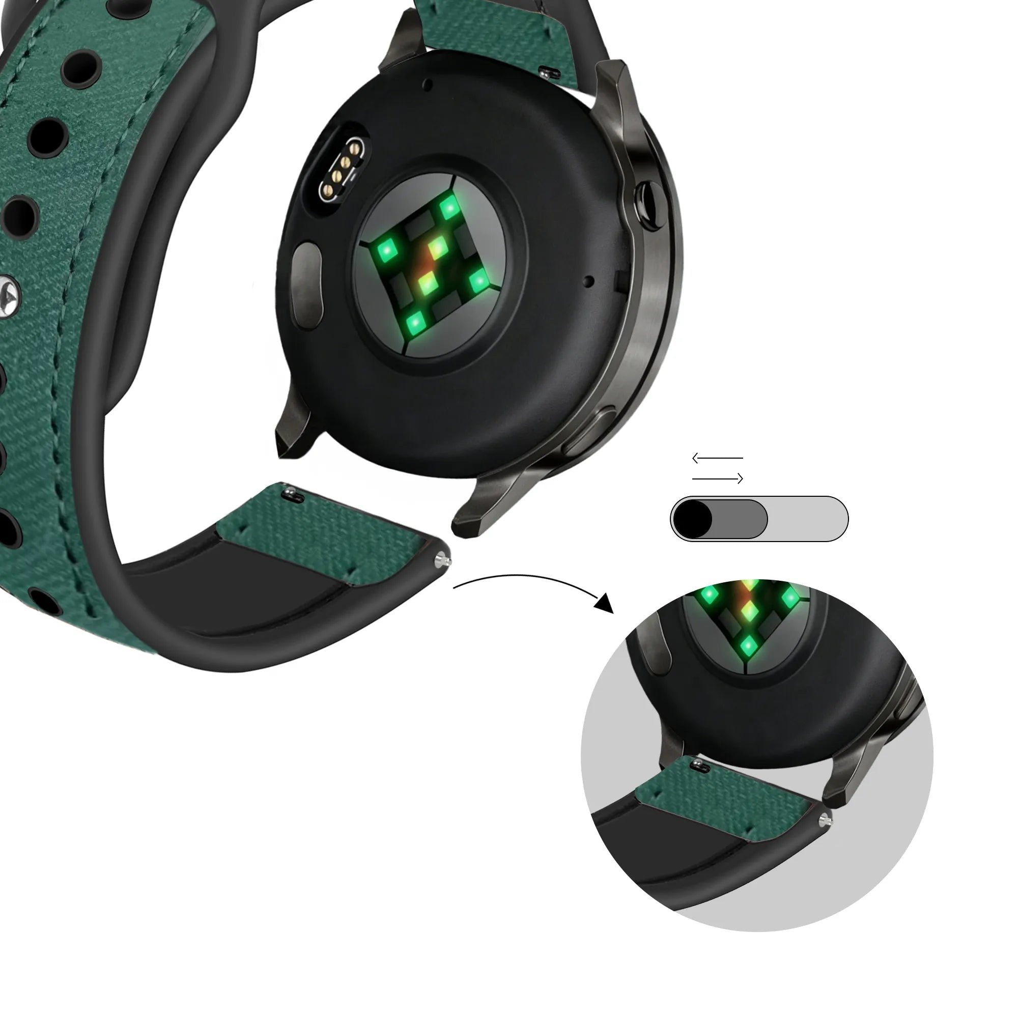 Bandz Garmin Venu 2 Plus Leather Strap 'Hybrid' (Green)
