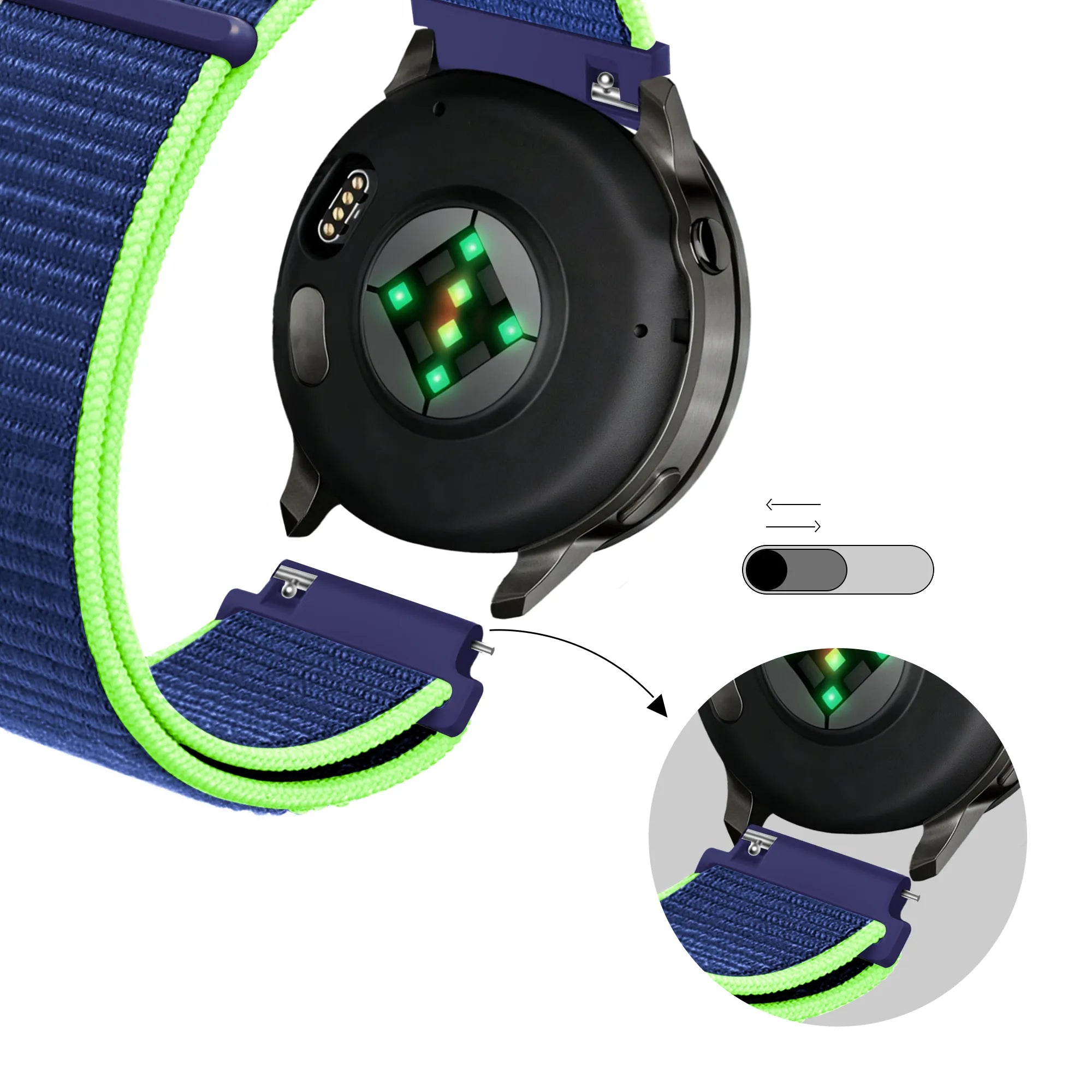 Bandz Bracelet nylon Garmin Forerunner 265 (bleu/lime)