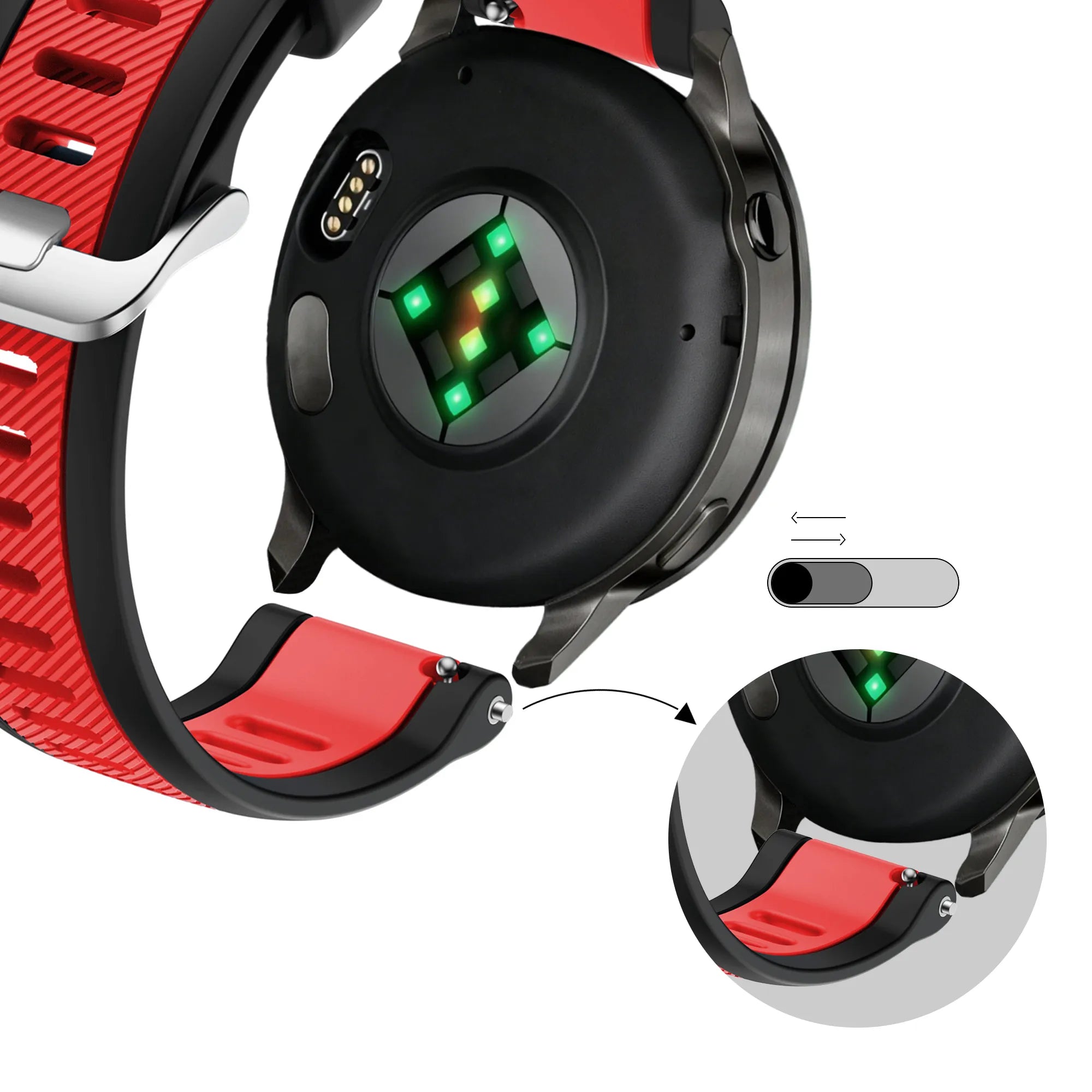 Bandz Bracelet dual sport avec boucle Garmin Approach S42 (noir/rouge)