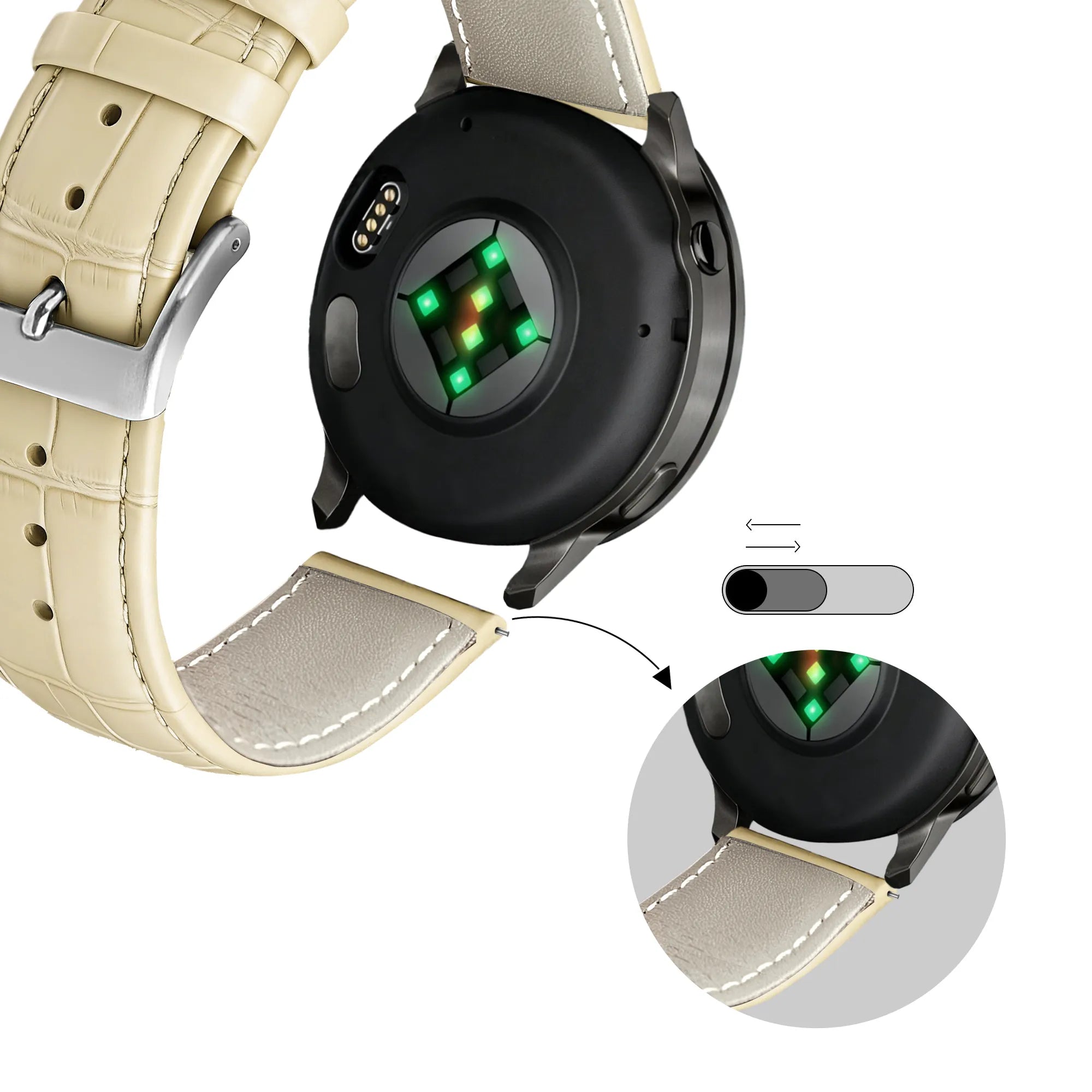 Bandz Bracelet cuir effet crocodile Garmin Vivoactive 3 (beige)