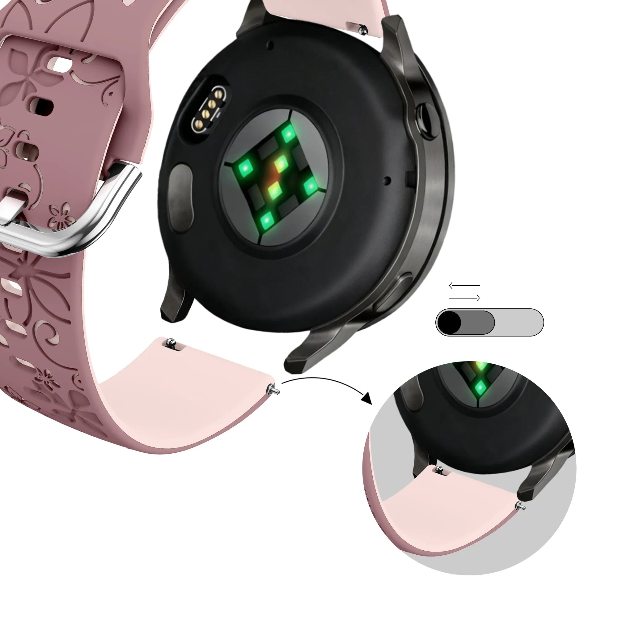 Bandz Bracelet silicone 'Fleurs' Garmin Vivomove Style (violet fumé/rose clair)