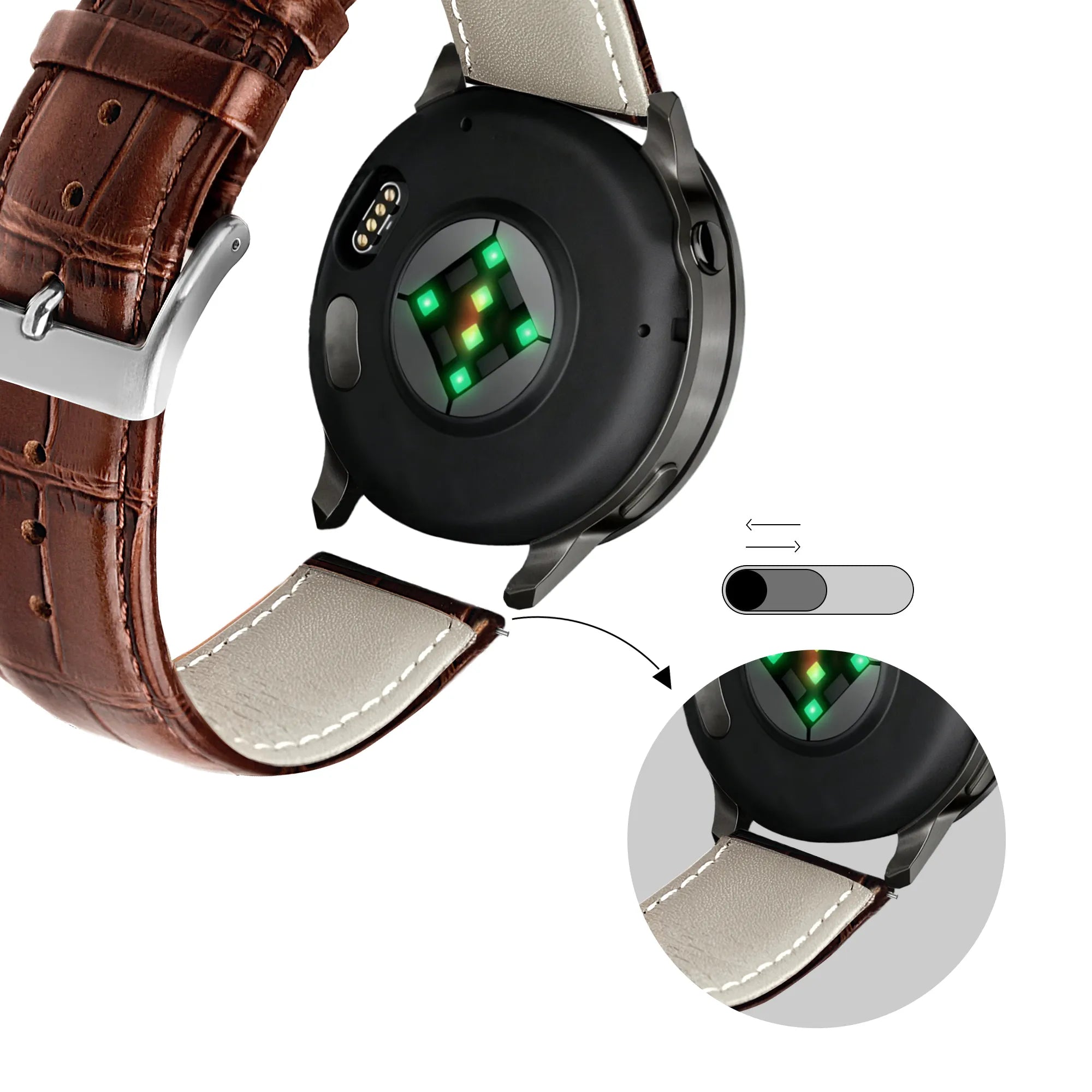 Bandz Bracelet cuir effet crocodile Garmin Vivoactive 6 (marron)