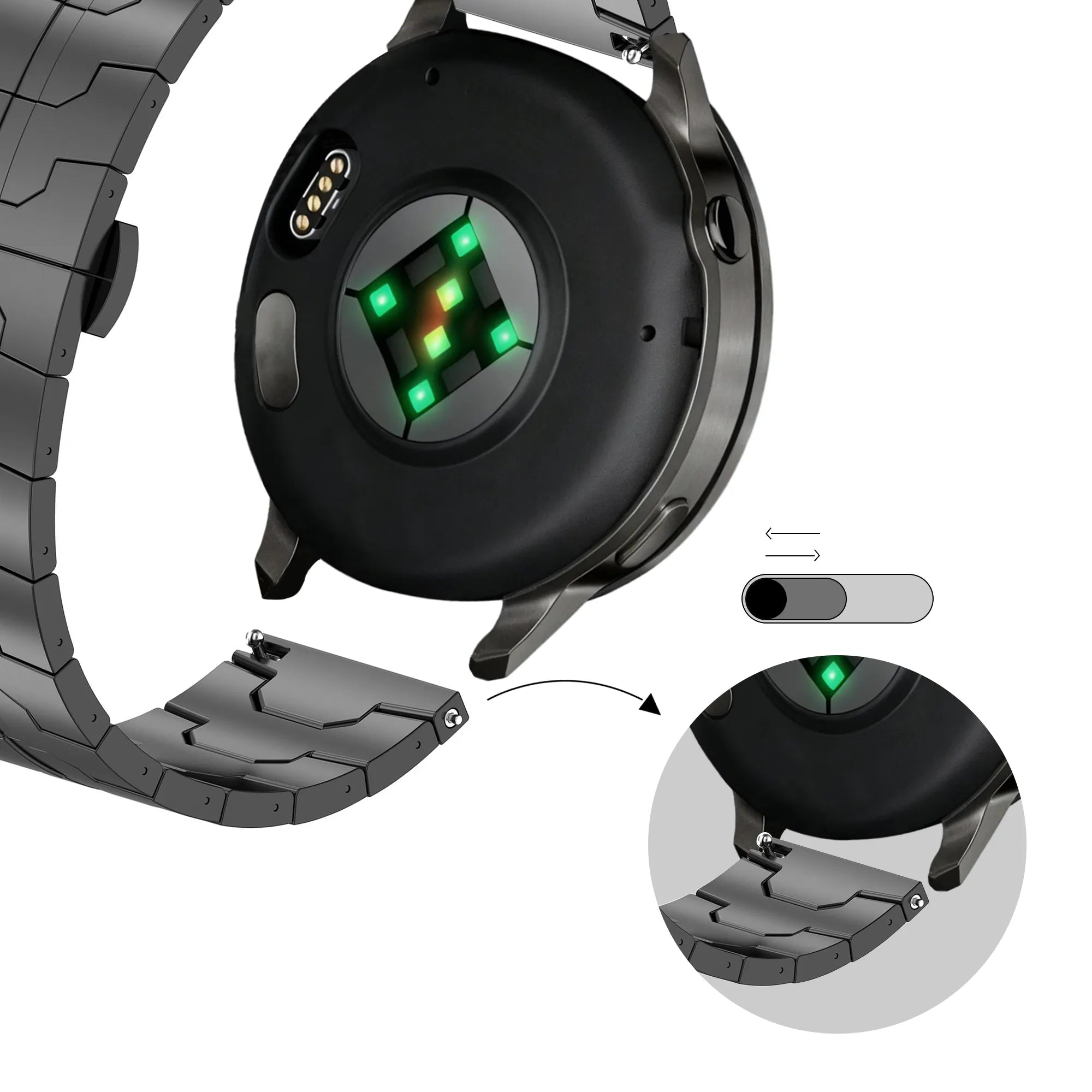 Bandz Bracelet acier 'Iron' Garmin Forerunner 570 - 47mm (noir)