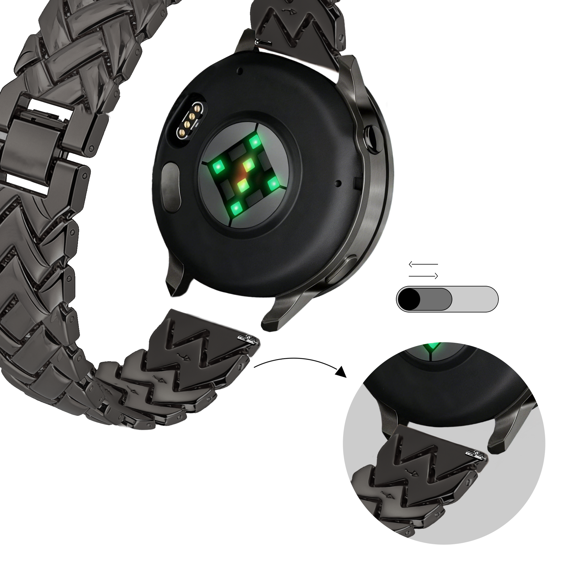 Bandz Bracelet metal 'V-Type' Withings Steel HR - 36mm (noir)