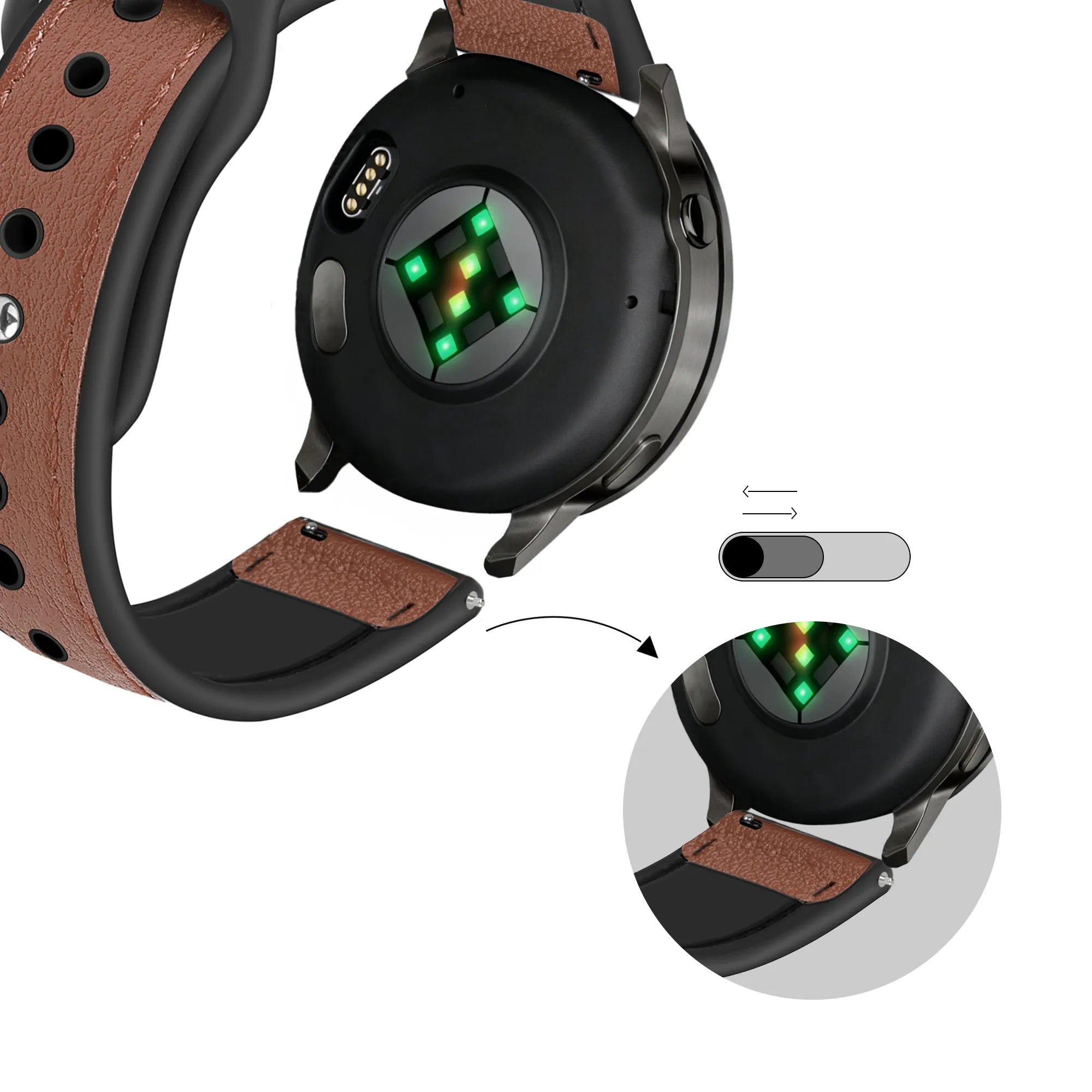 Bandz Bracelet cuir 'Hybrid' Garmin Vivoactive 4 (marron)