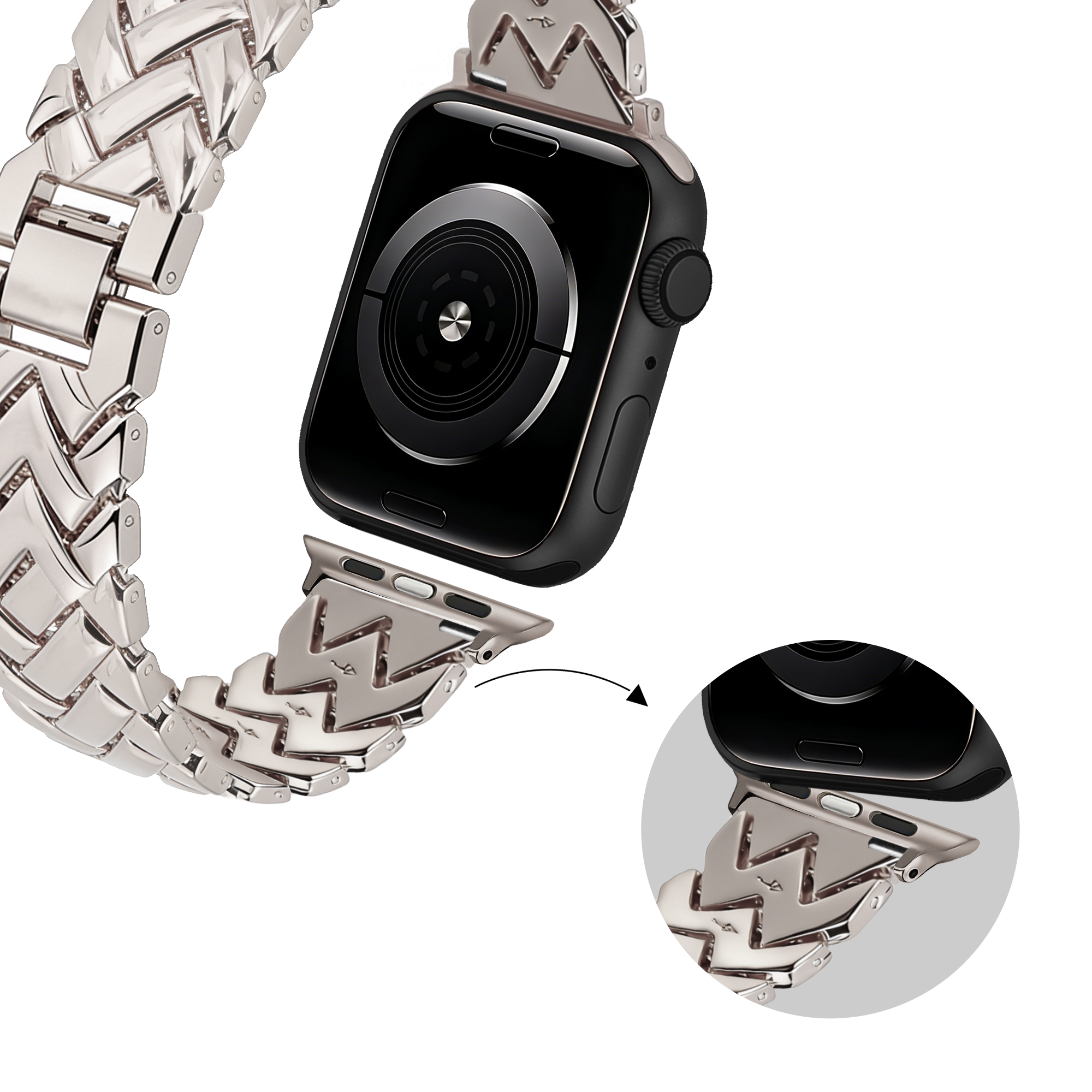 Bandz Bracelet metal 'V-Type' Apple Watch (lumière stellaire)