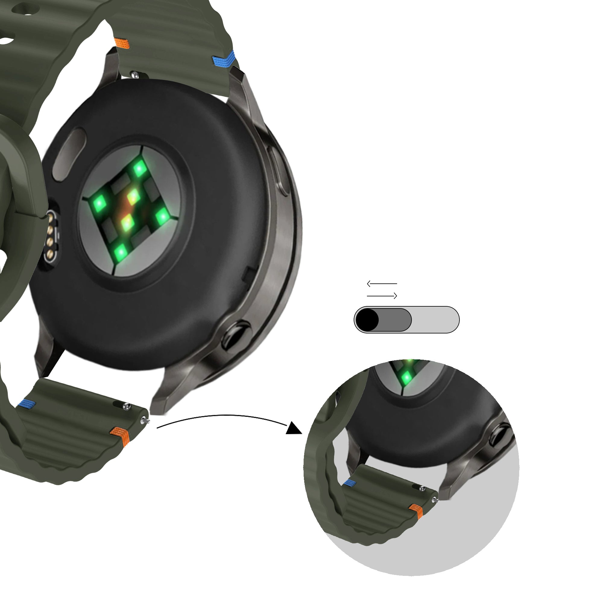 Bandz Bracelet silicone ondulé Garmin Venu 2 (vert armée)