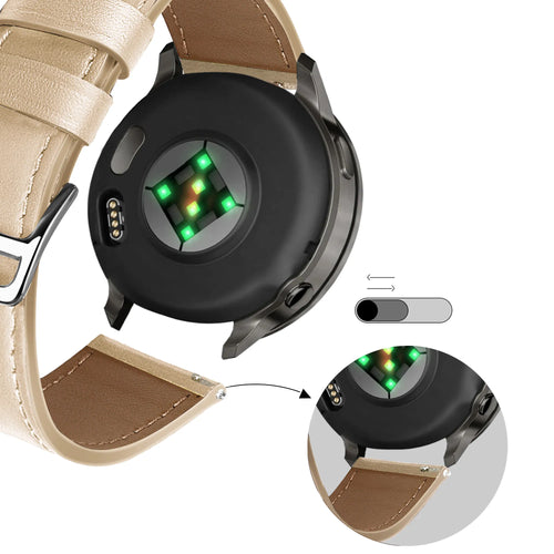 Bandz Bracelet cuir 'Deluxe' Garmin Vivoactive 4s (thé au lait)
