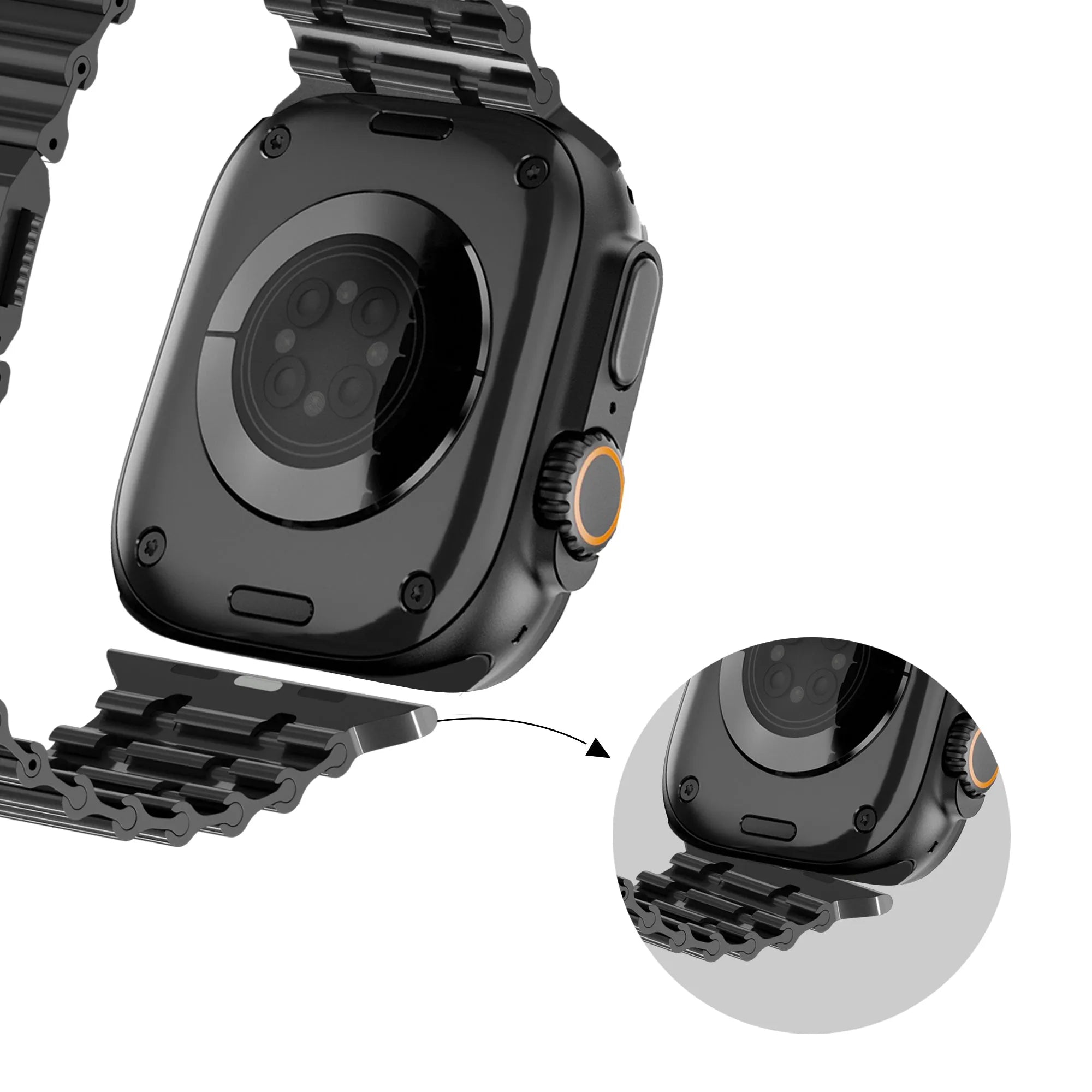 Bandz Bracelet acier 'Ocean' Apple Watch Premium (noir)