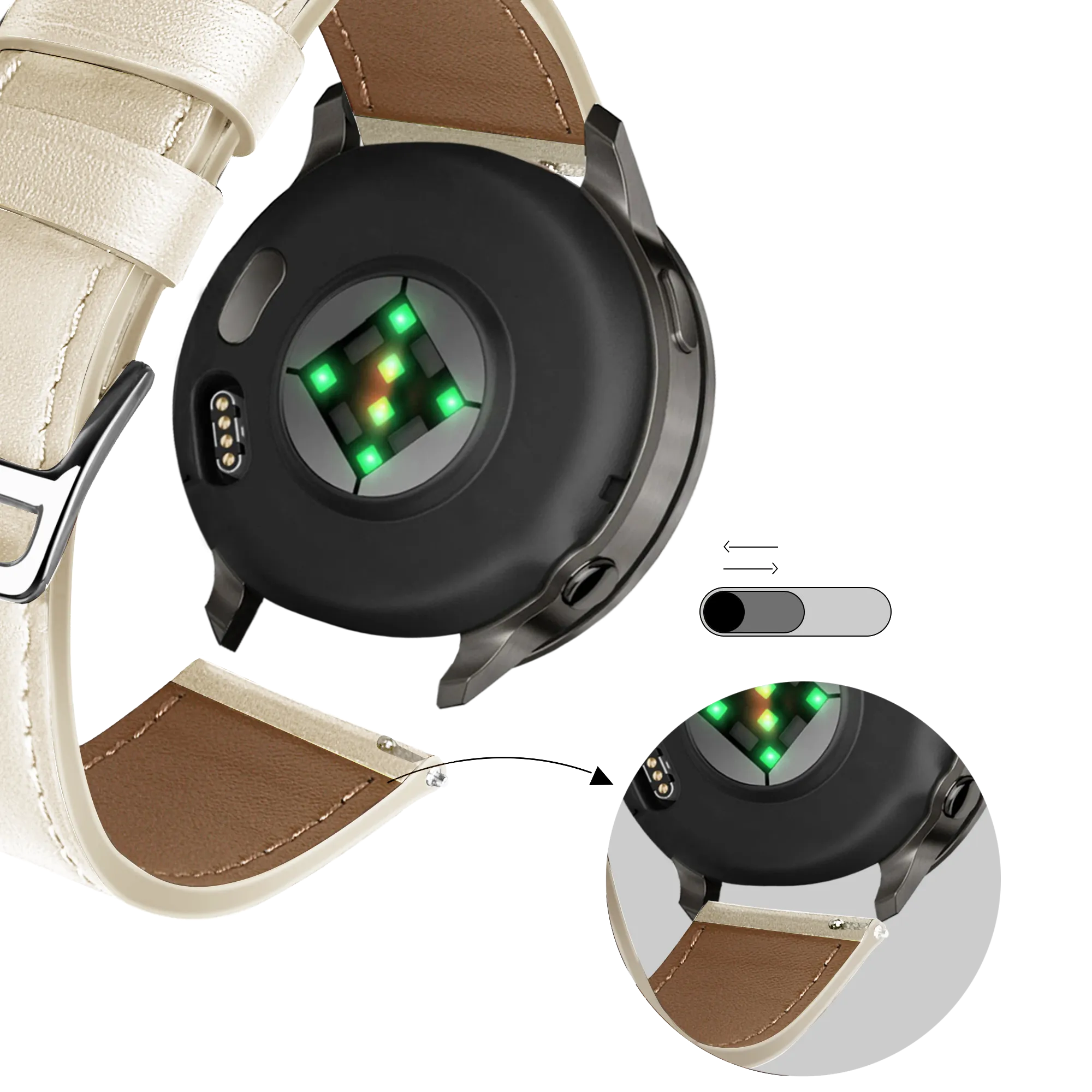Bandz Bracelet cuir 'Deluxe' Garmin Approach S50 (beige)