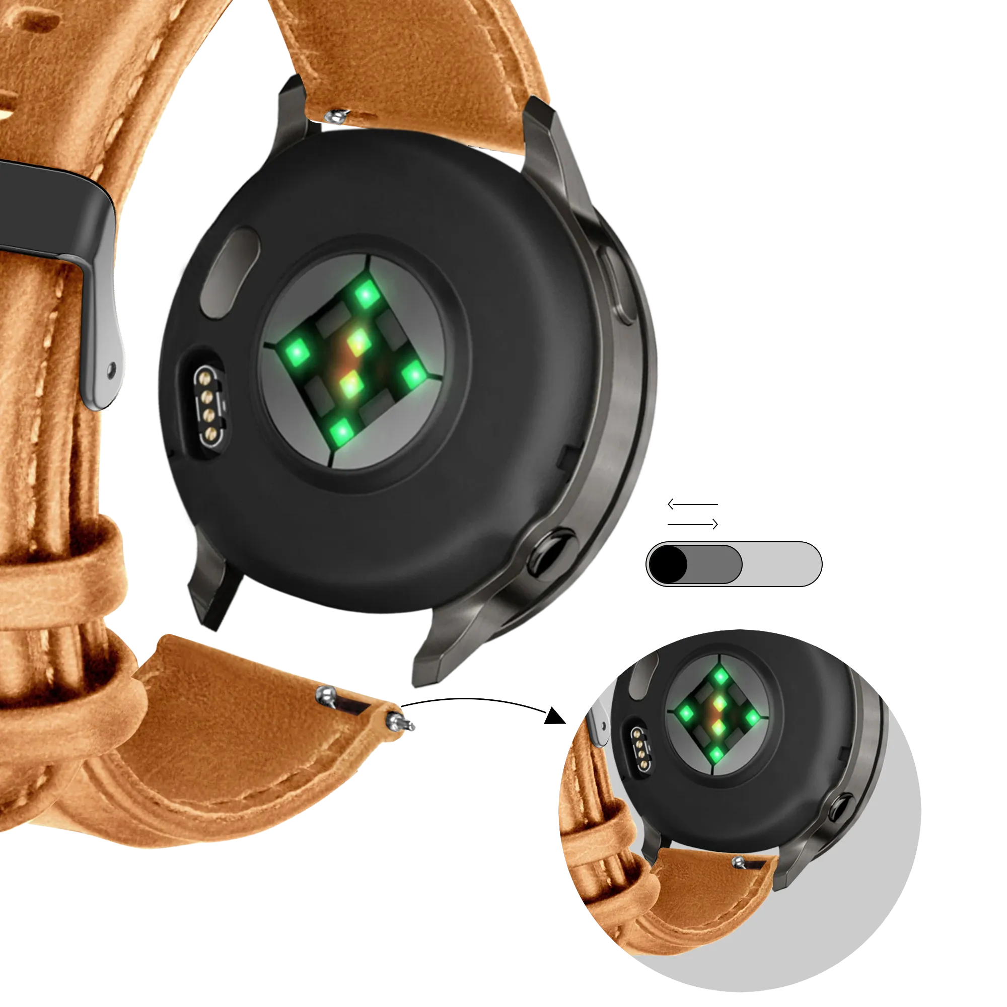 Bandz Garmin Vivoactive 4 Leather Strap 'Classic' (Brown)