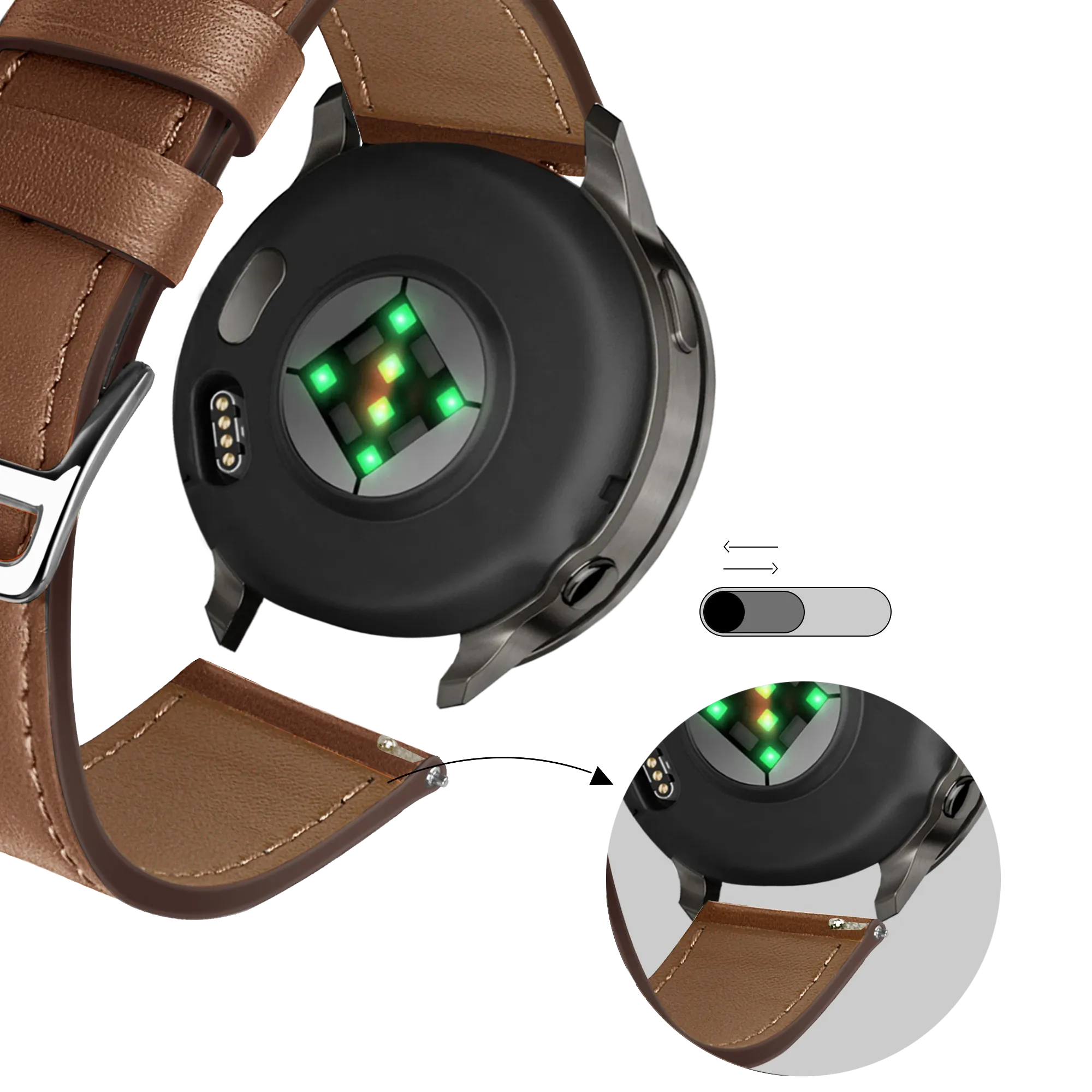 Bandz Bracelet cuir 'Deluxe' Garmin Vivoactive 4 (marron)