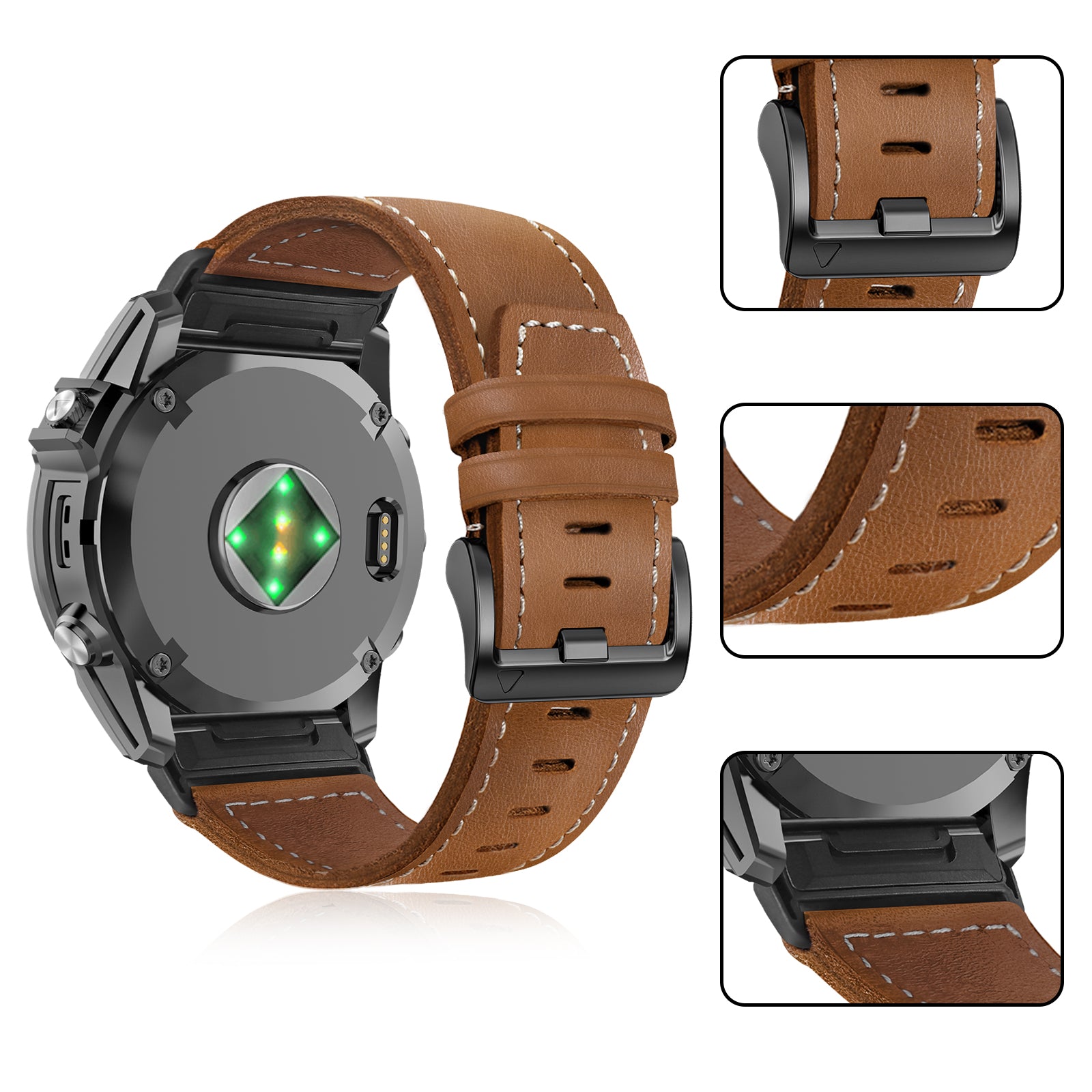Garmin Fenix 5x / 6x Premium Leather Strap (Brown)