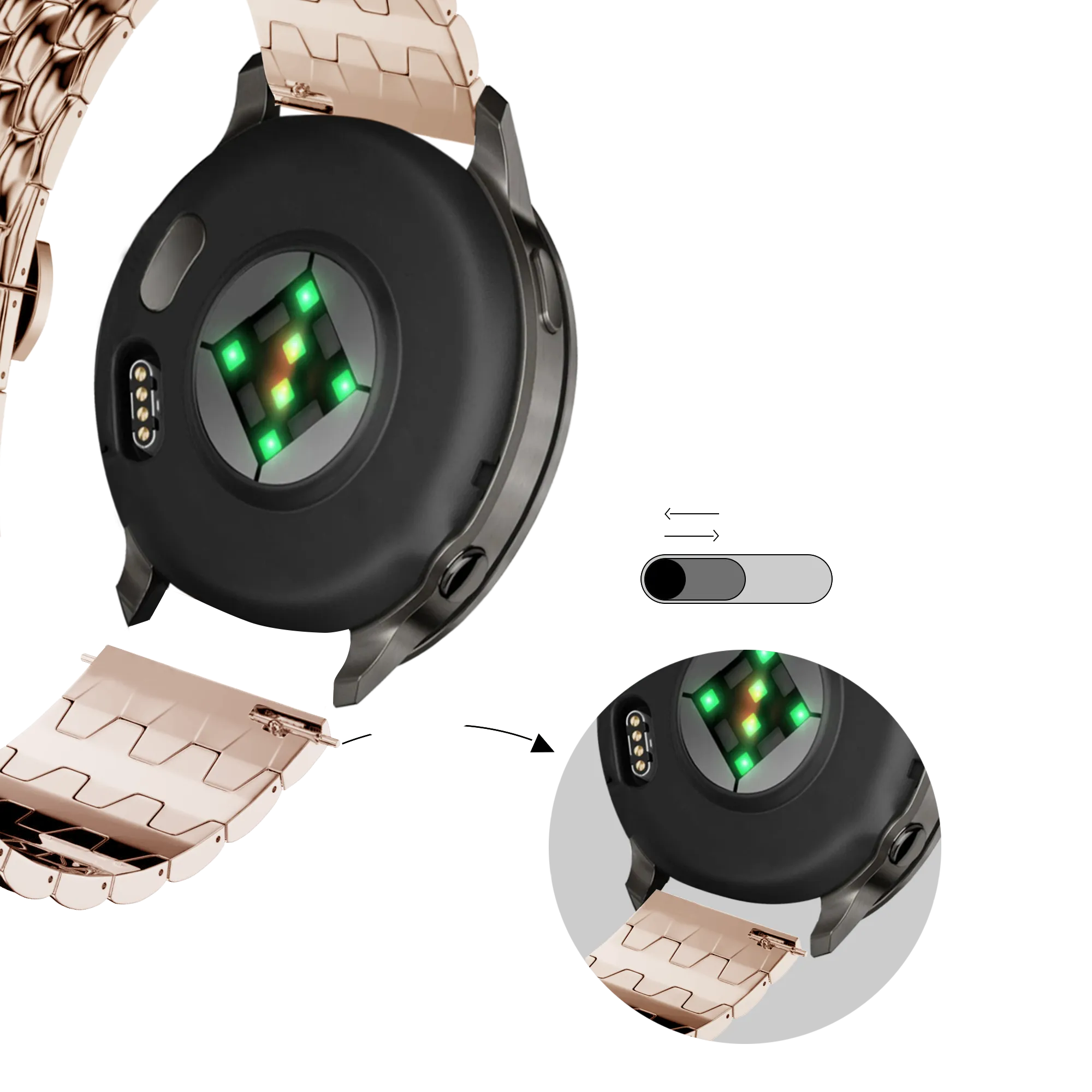 Bandz Bracelet acier 'Dragon' Garmin Forerunner 170 (or rose)