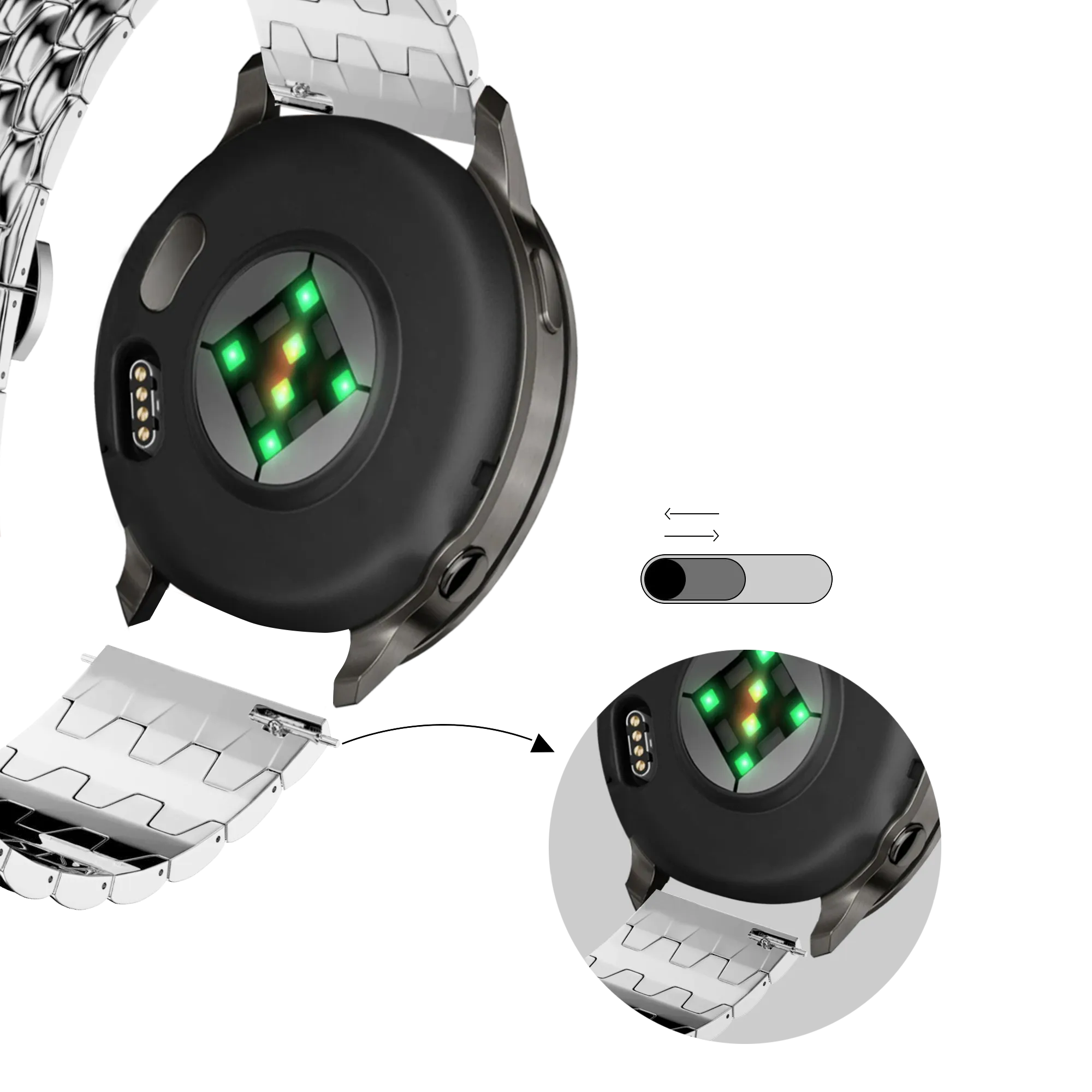 Bandz Bracelet acier 'Dragon' Garmin Approach J1 (argent)