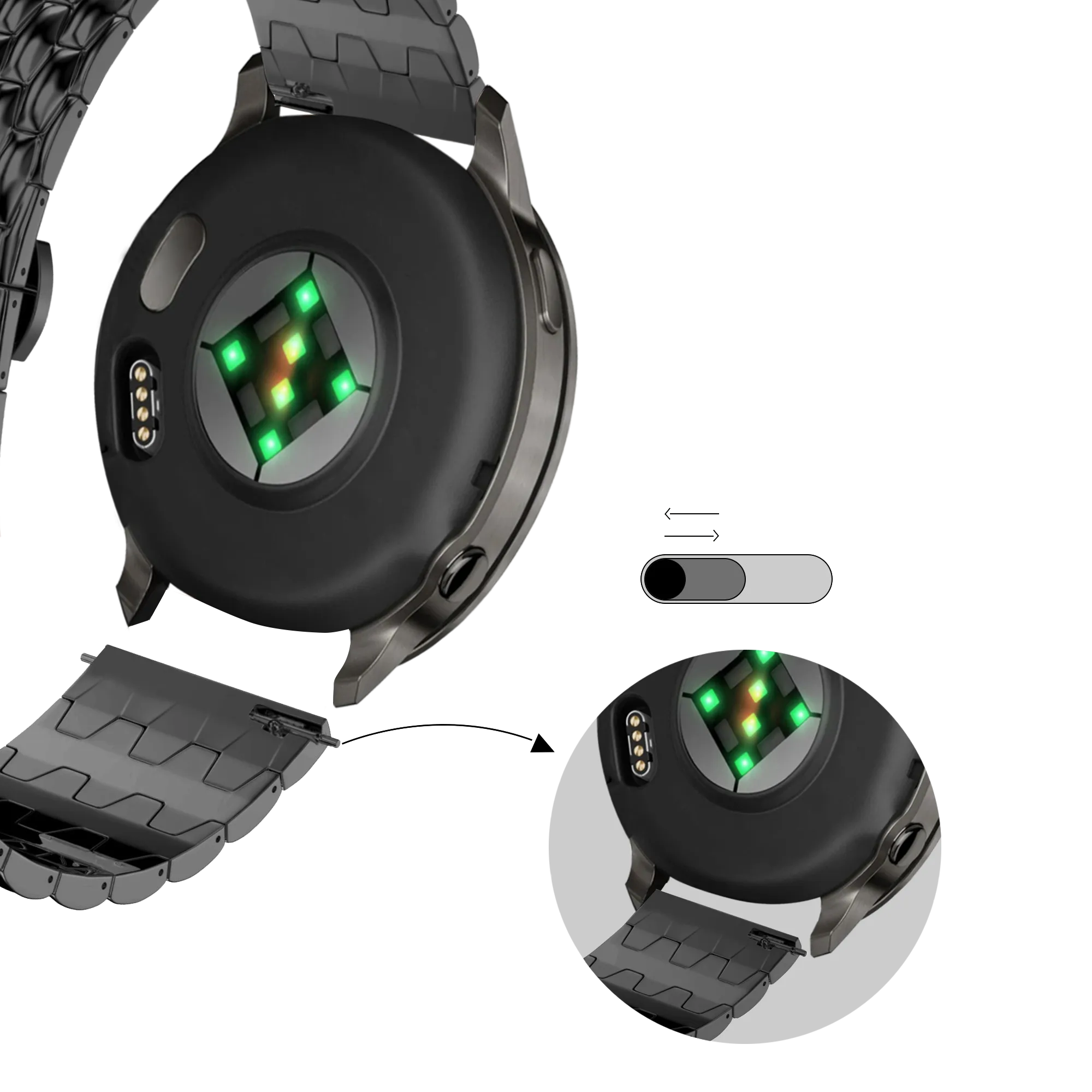 Bandz Bracelet acier 'Dragon' Garmin Approach J1 (noir)