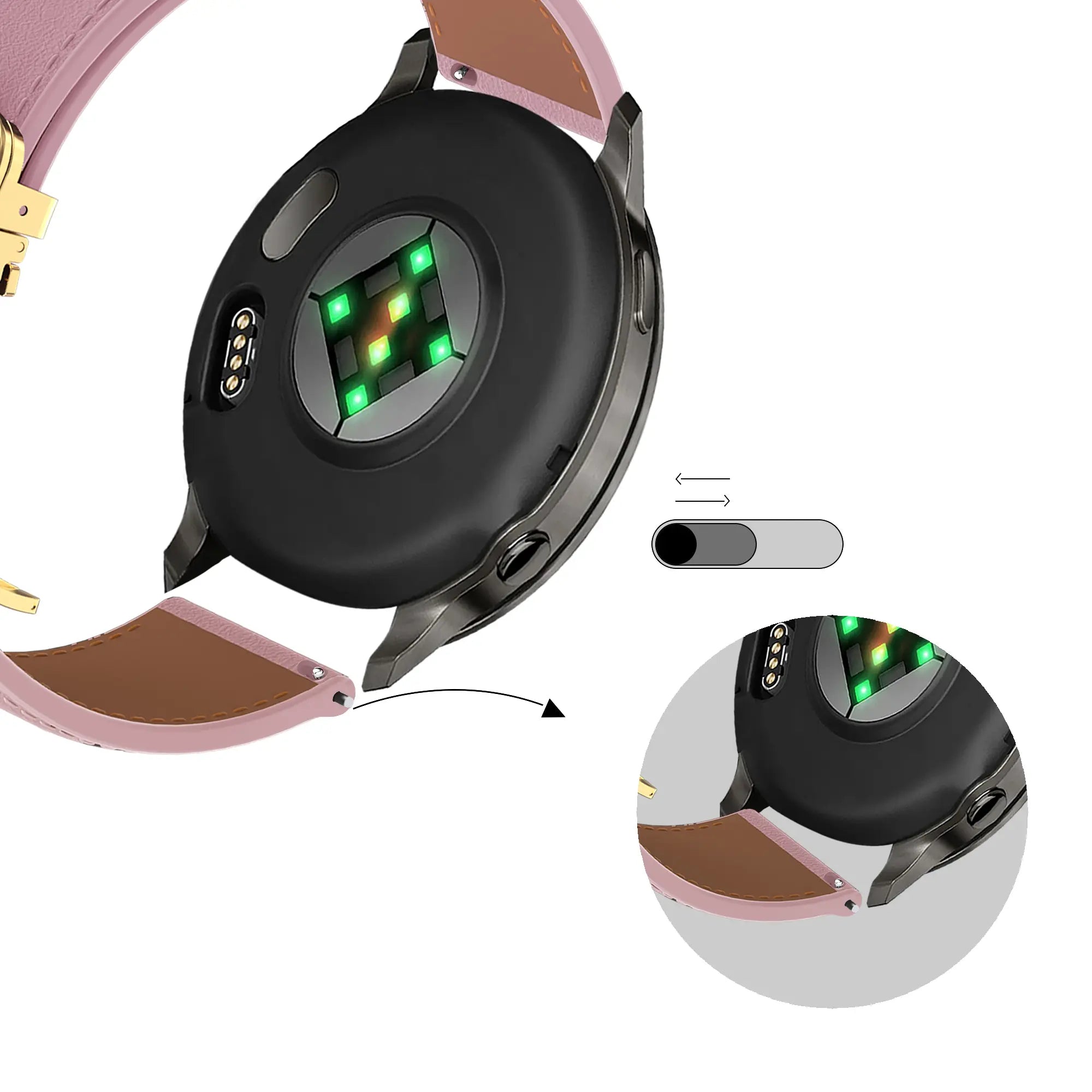 Bandz Bracelet cuir 'D-Type' Garmin Vivomove Trend (rose)
