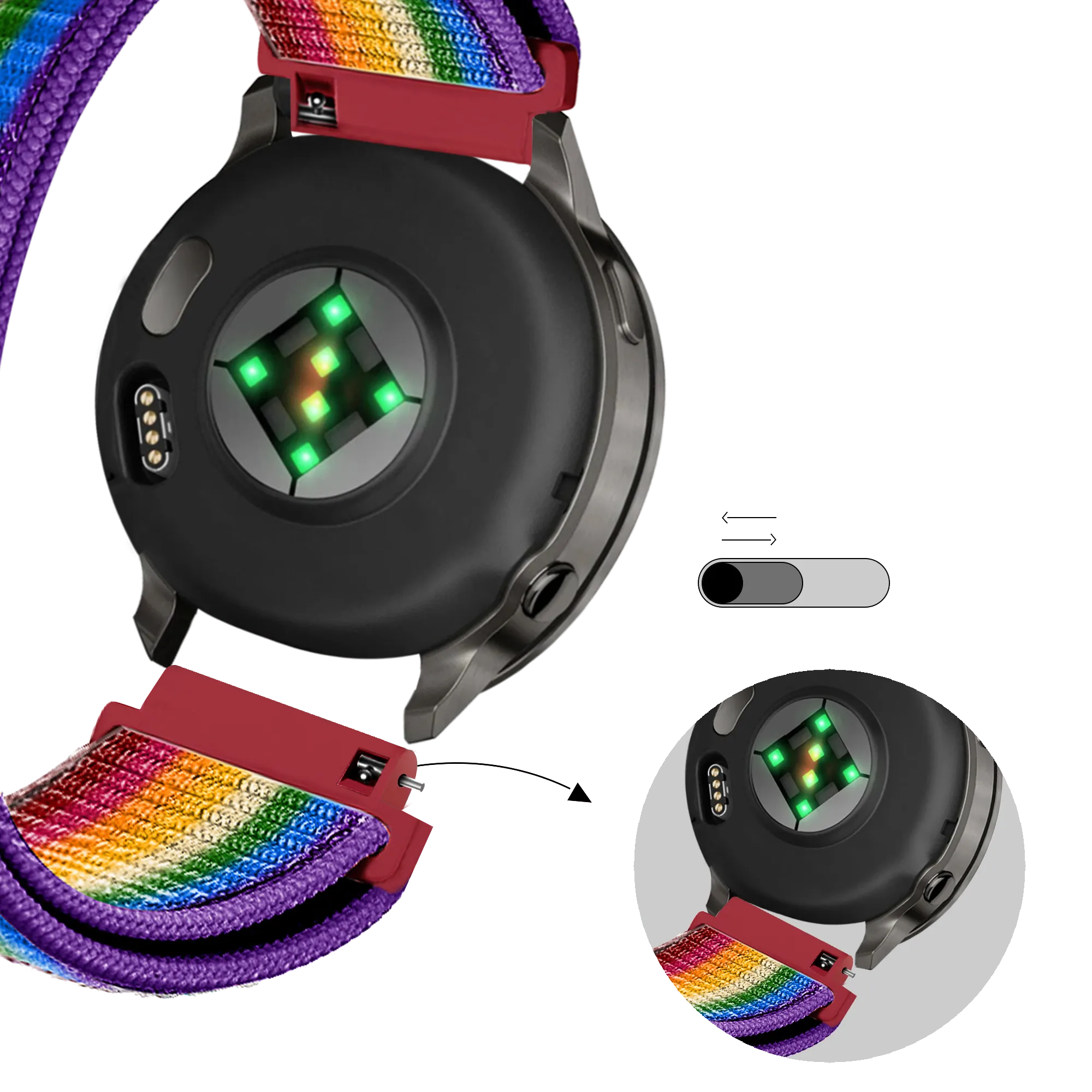 Bandz Bracelet nylon Loop Garmin Venu 2s (arc-en-ciel)