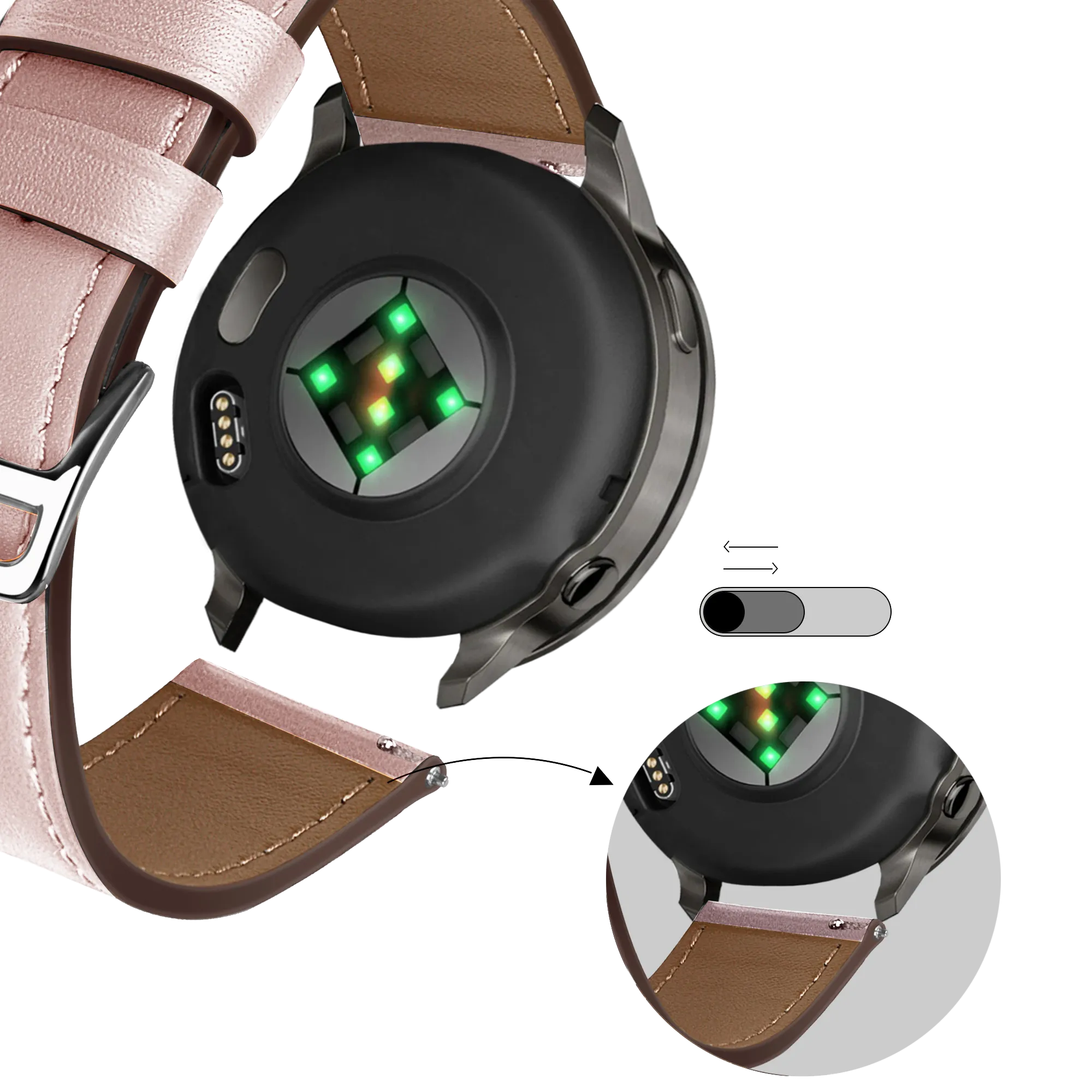 Bandz Garmin Forerunner 245 Leather Strap 'Deluxe' (Pink)