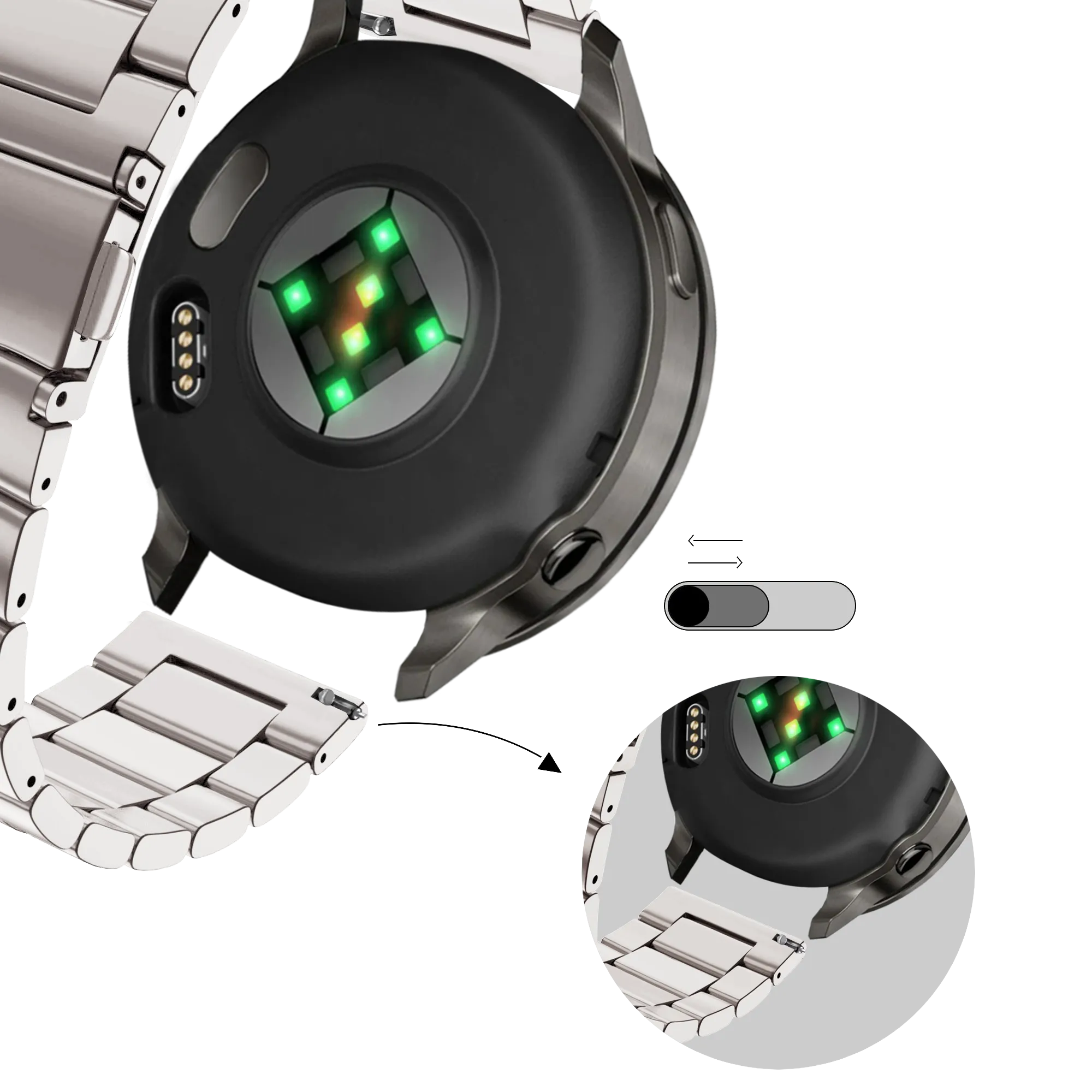 Bandz Bracelet acier 'Classic' Garmin Forerunner 265s (lumière stellaire)