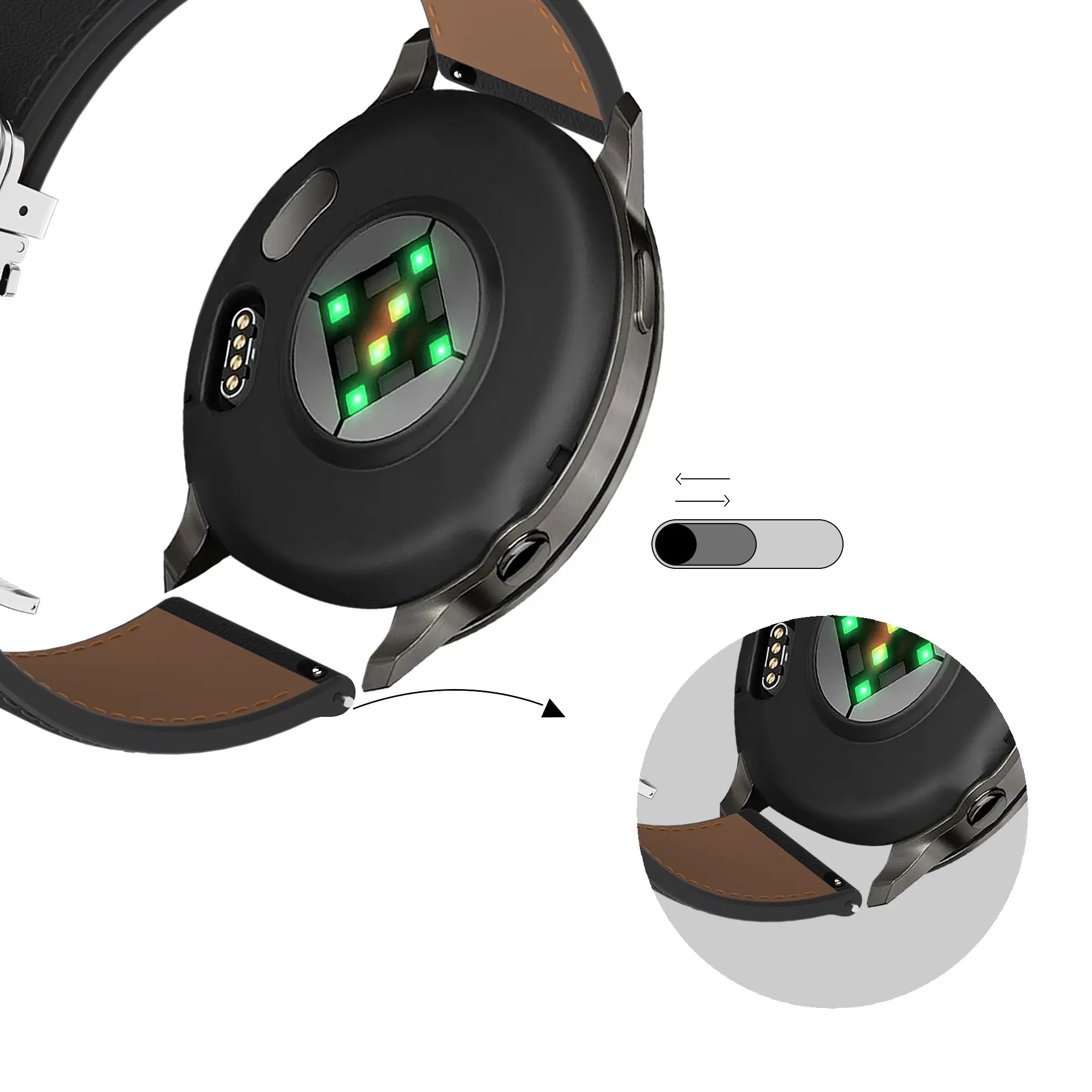 Bandz Samsung Galaxy Watch 4 Classic - 46mm Leather Strap 'D-Type' (Black)