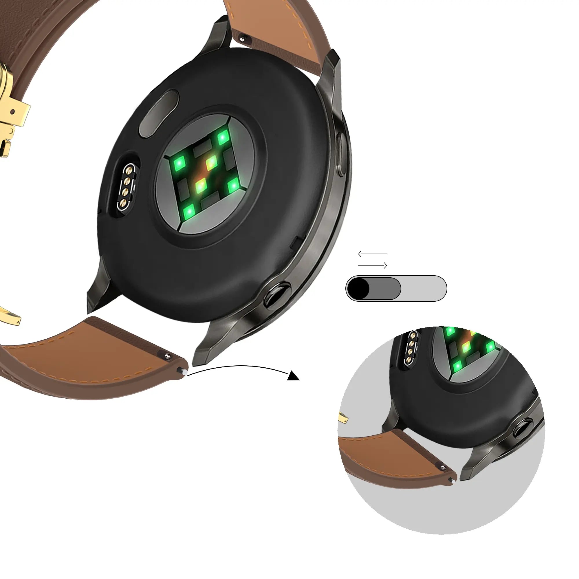 Bandz Actyve Smartwatch 20mm Leather Strap 'D-Type' (Dark Brown)